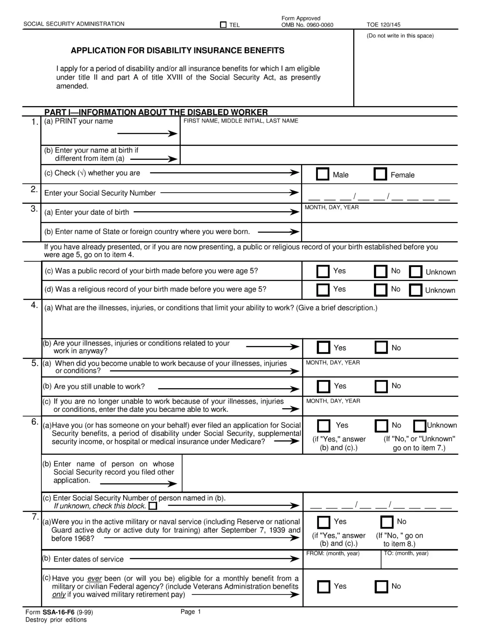 Ssa 16 F6 Form Fill Out Printable PDF Forms Online