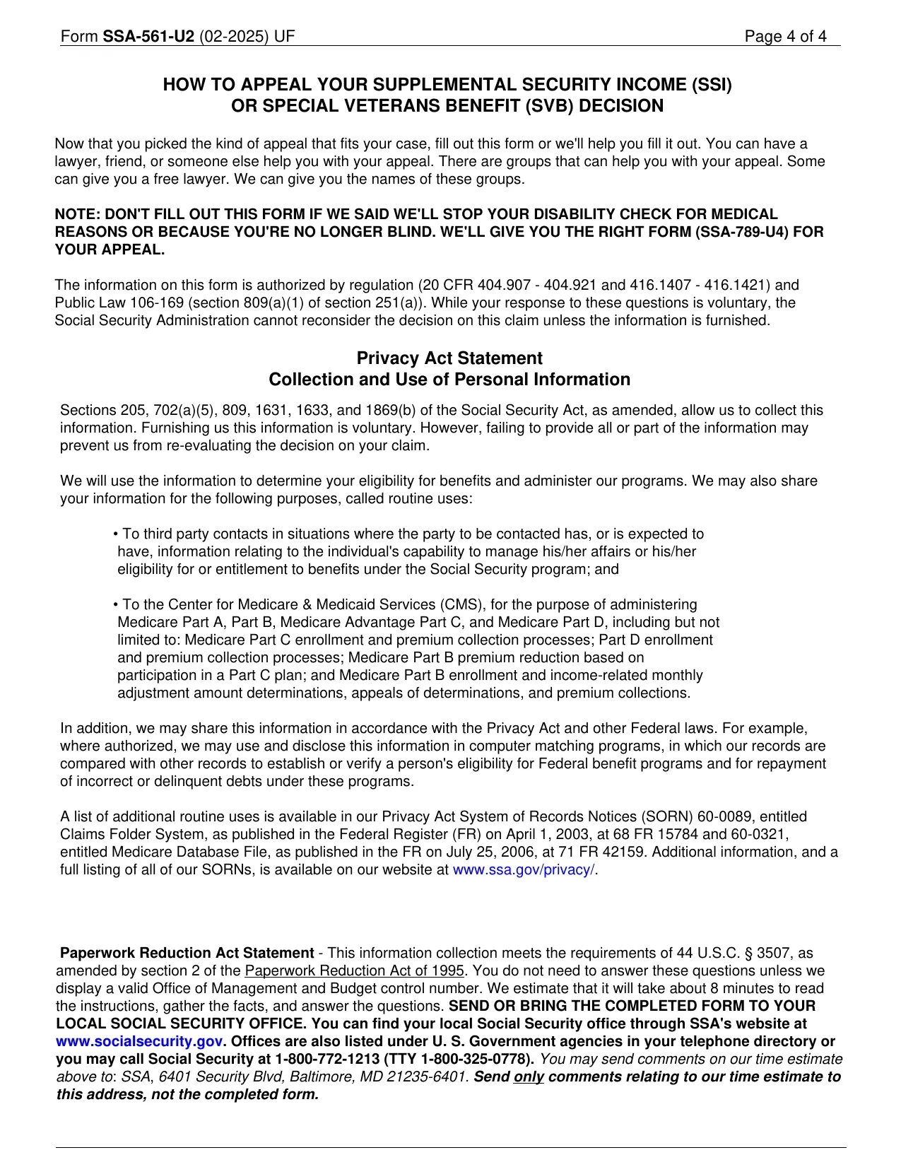 ssa 561 u2 printable form