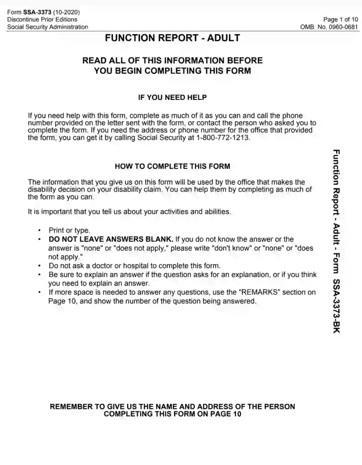 SSA Form SSA 3373 BK Fill Out Printable PDF Forms Online