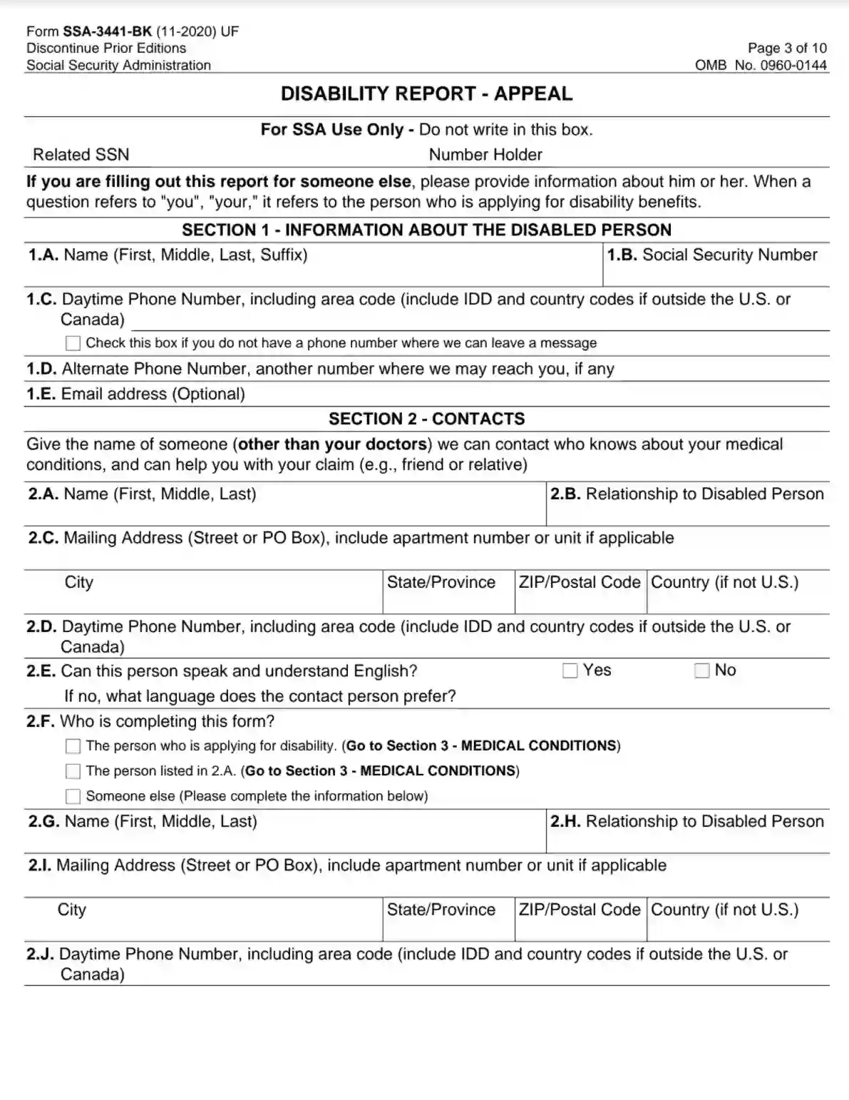 SSA Form SSA 3441 BK Fill Out Printable PDF Forms Online