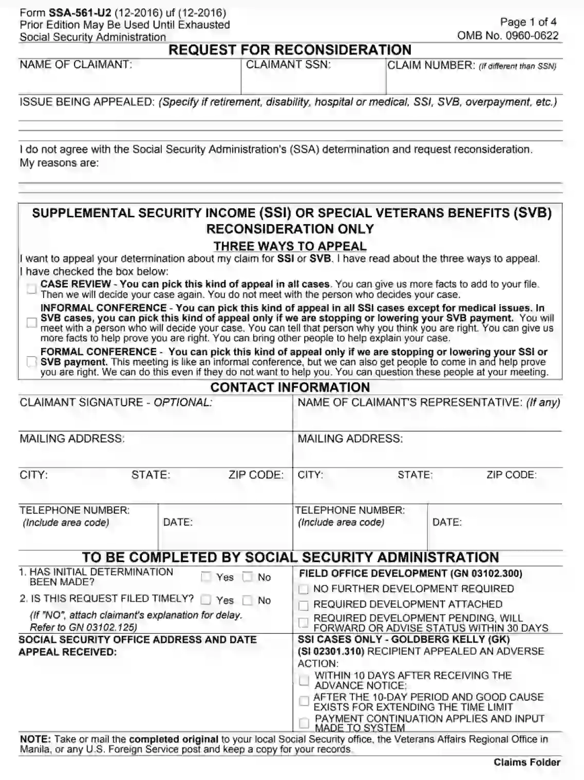 SSA Form SSA 561 U2 Fill Out Printable PDF Forms Online