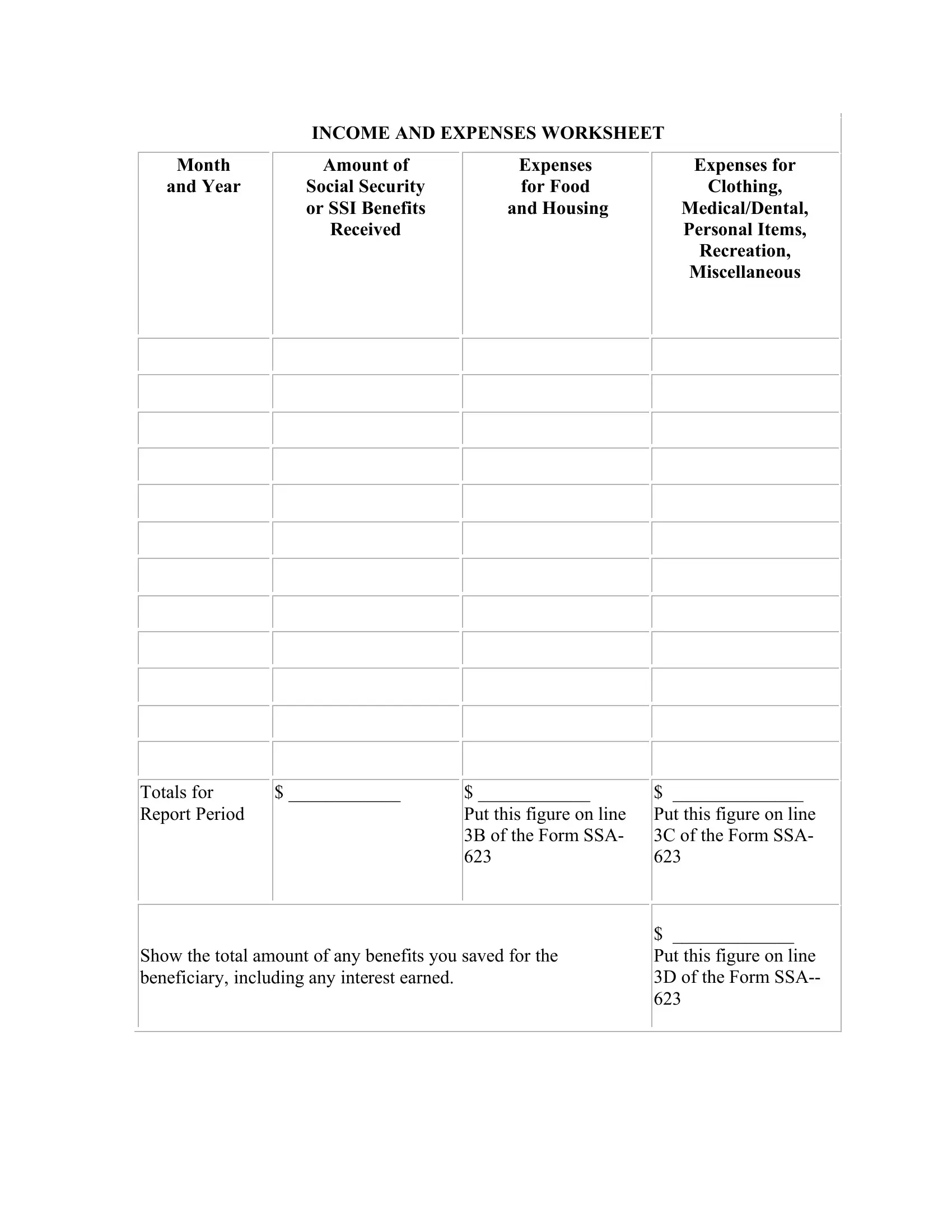 Ssi Budget Worksheet Form Fill Out Printable PDF Forms