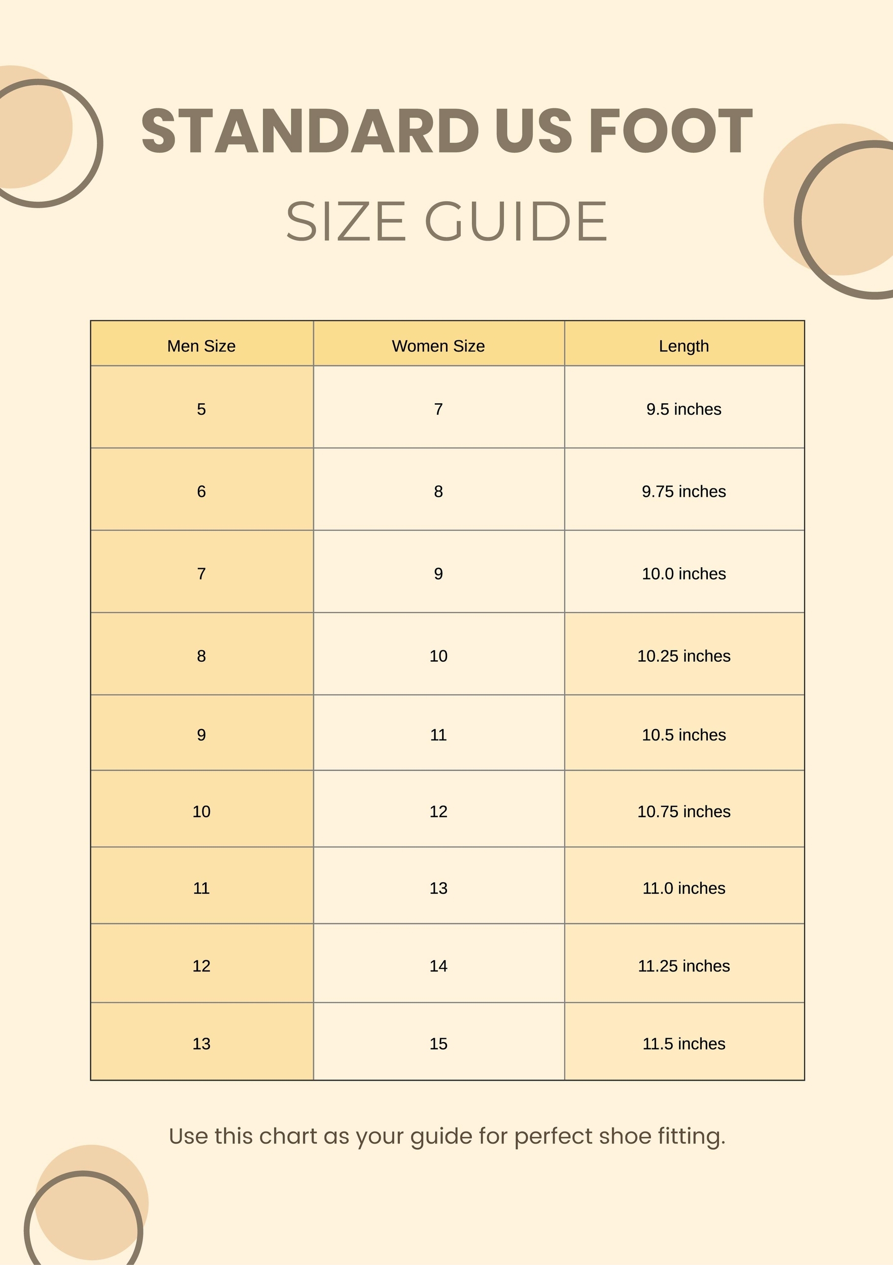 printable foot size chart