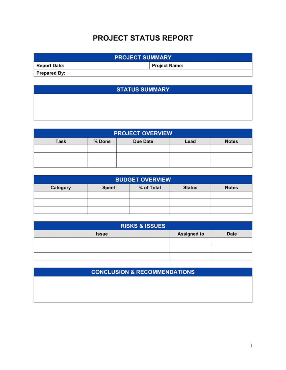 Status Report Template Free Word PDF