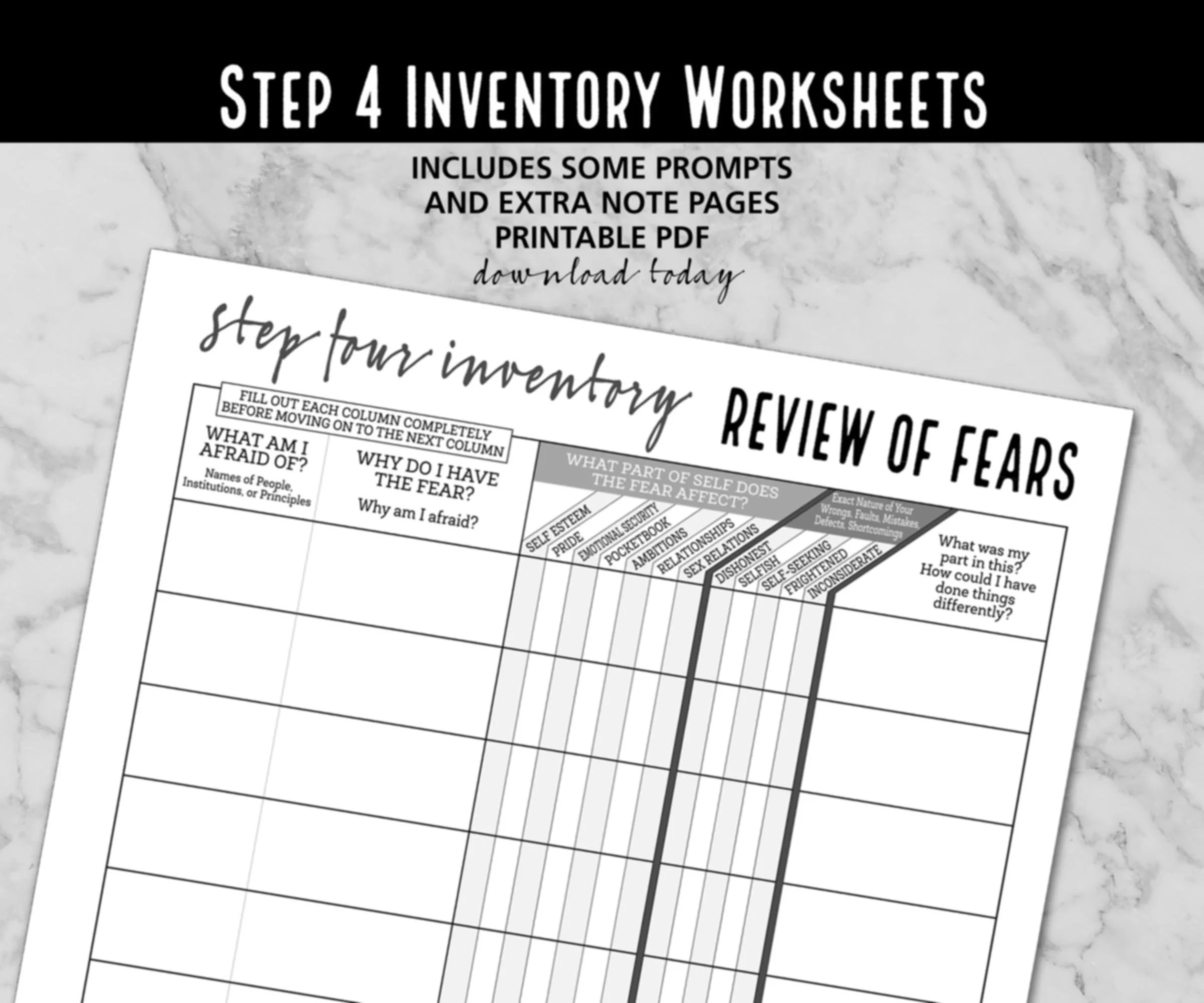 4th step inventory worksheet