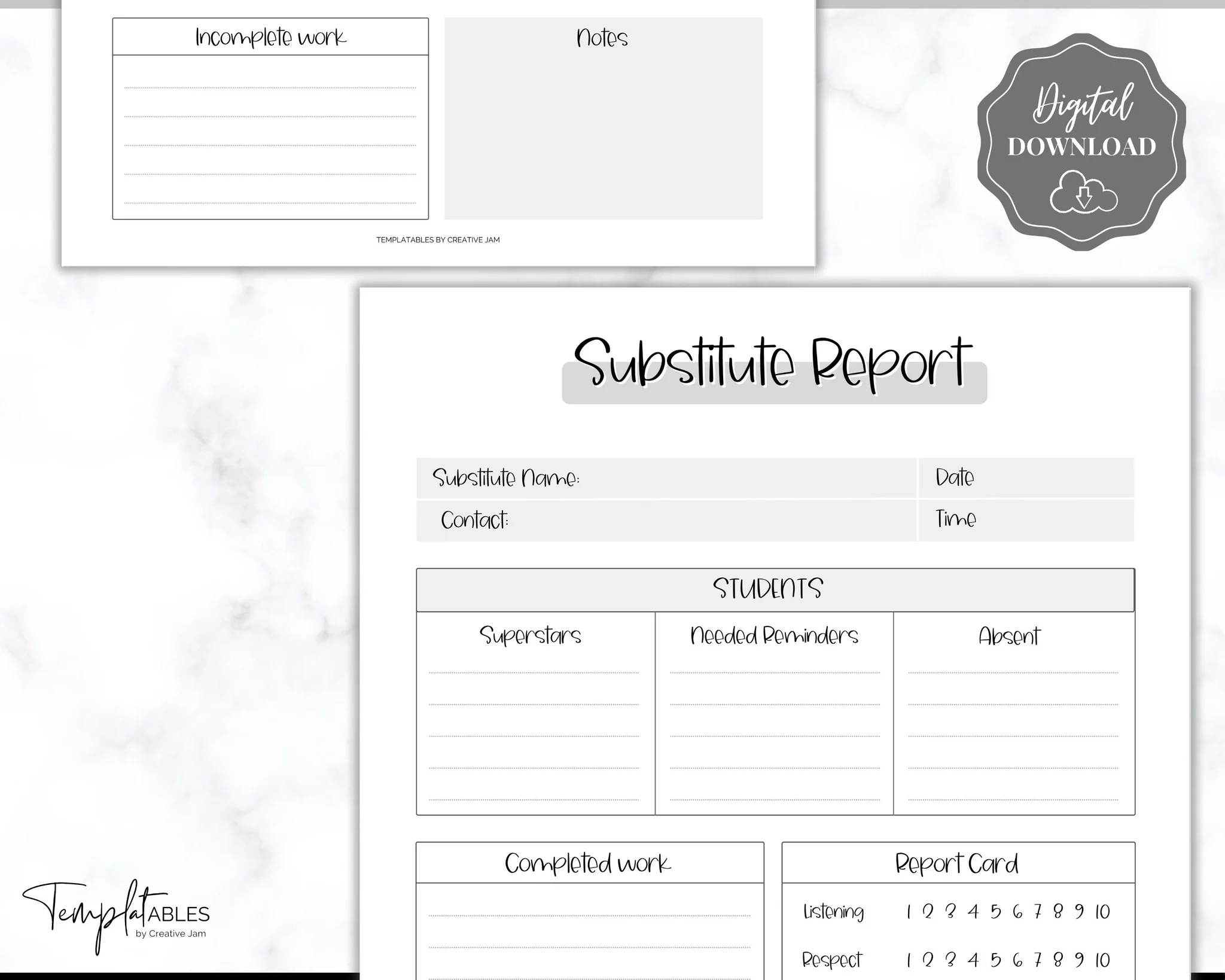 Substitute Teacher Printable Template Teacher Note Lesson Planner