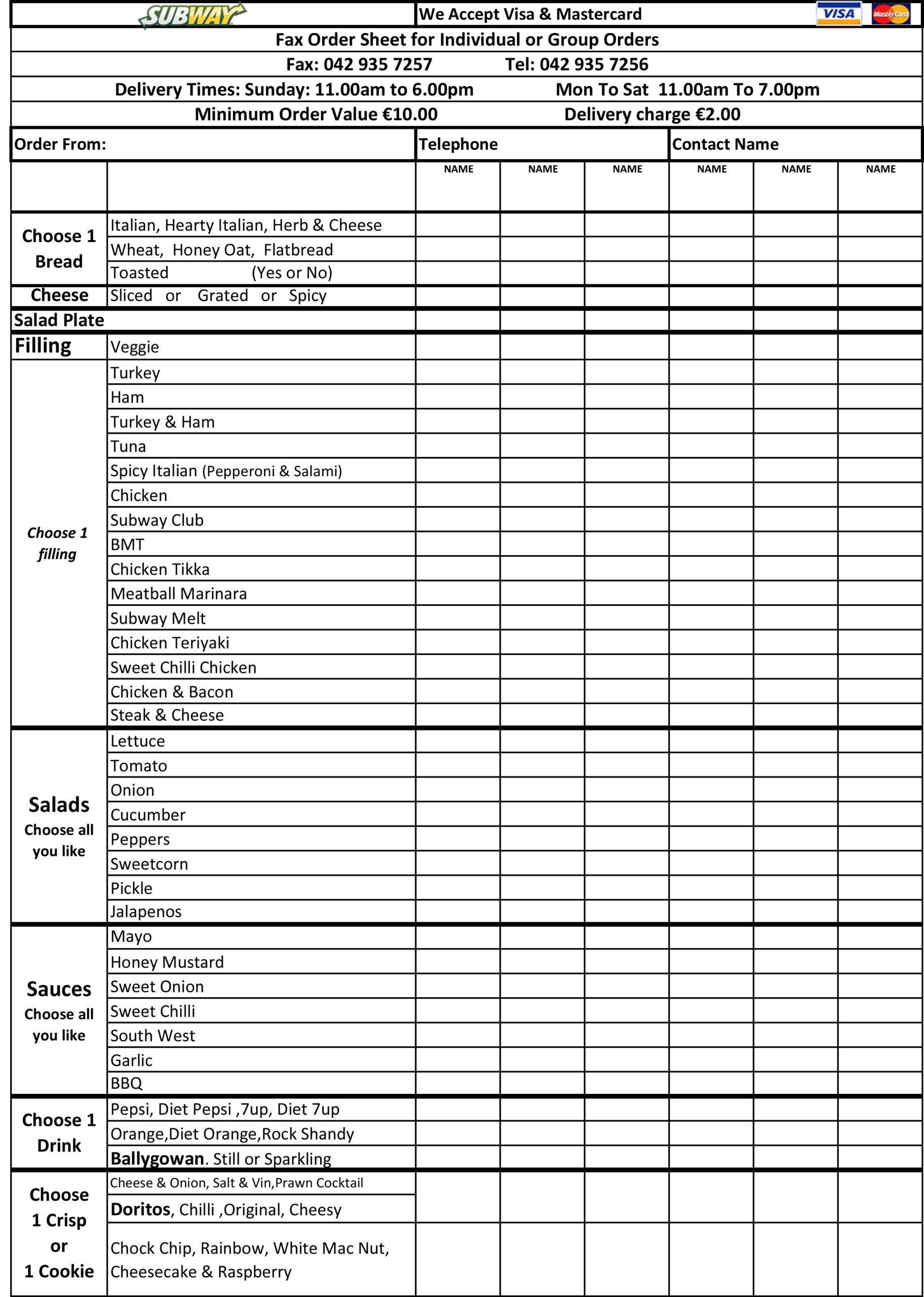 Subway Order Sheet 6 Free PDF Printables Printablee