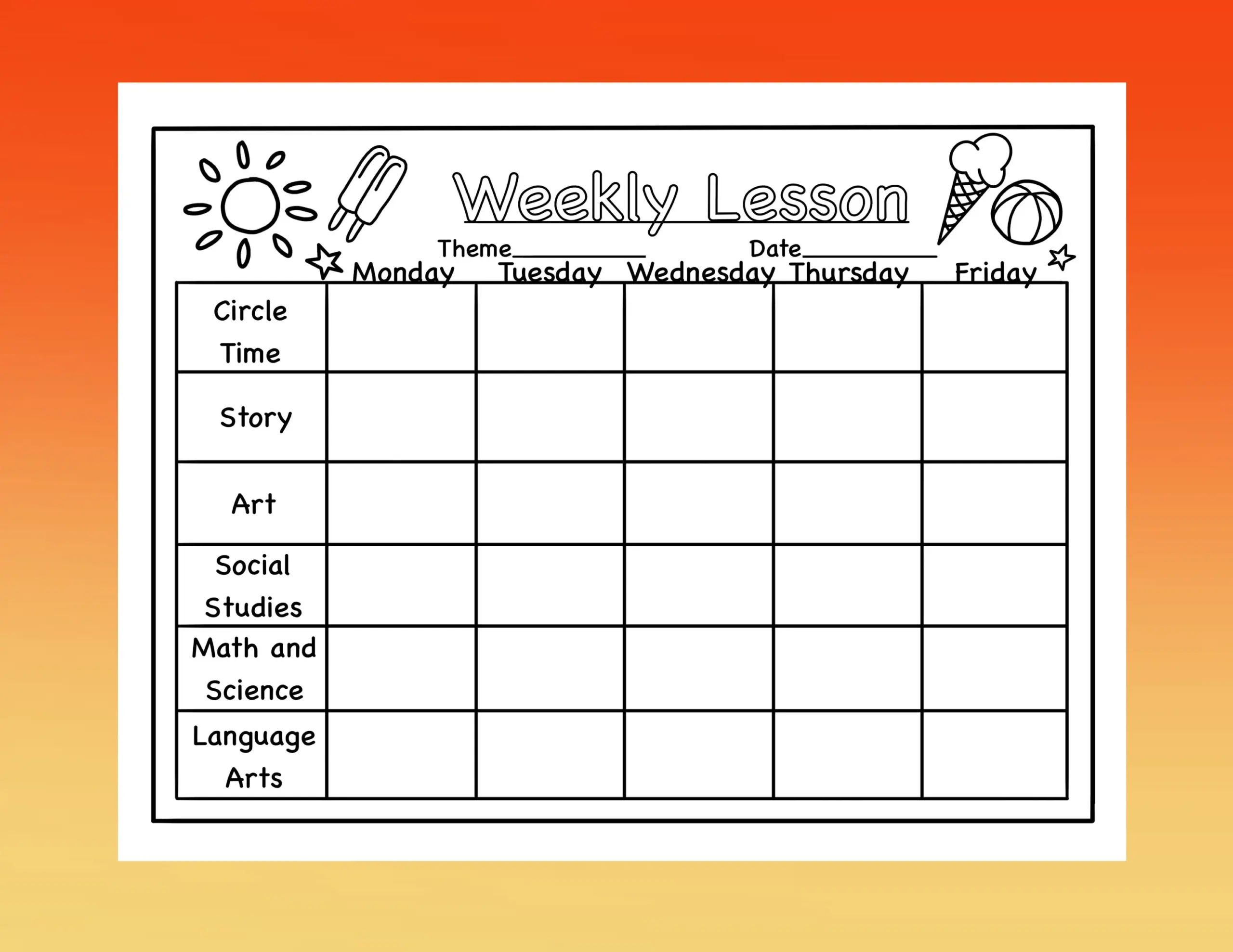 Summer Preschool daycare Lesson Plan Template Etsy Israel