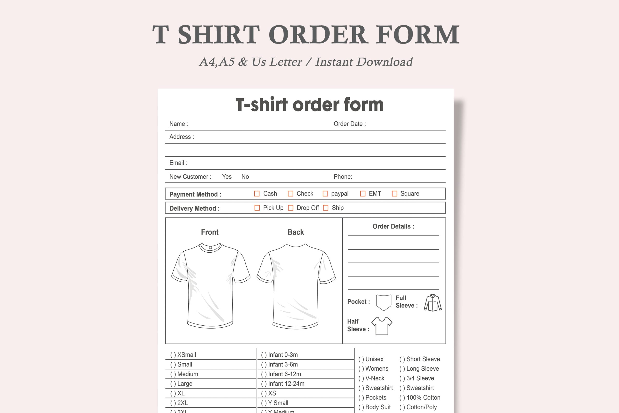 printable shirt order form