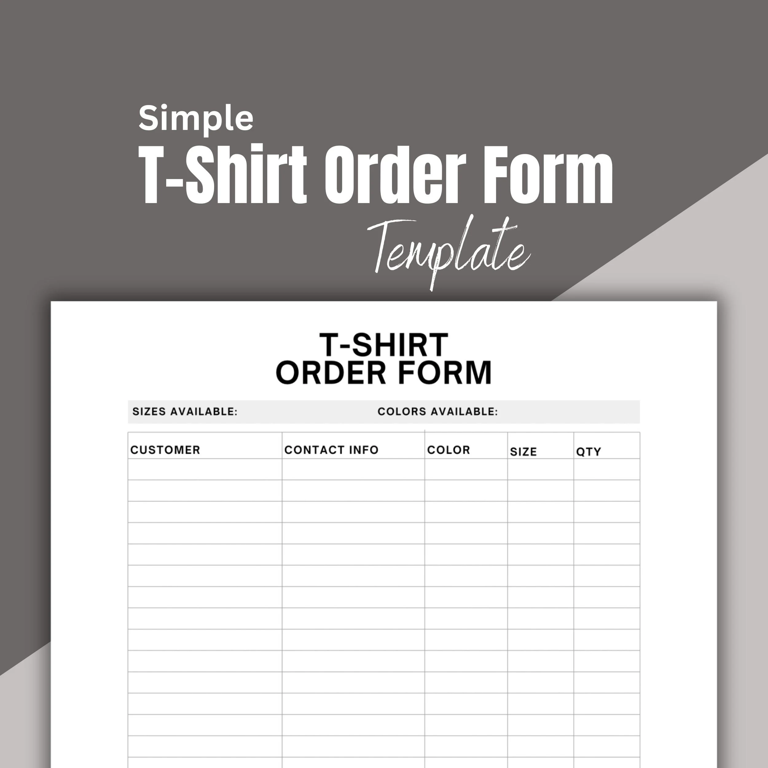 T shirt Order Form Template Customizable Order Form Printable Etsy