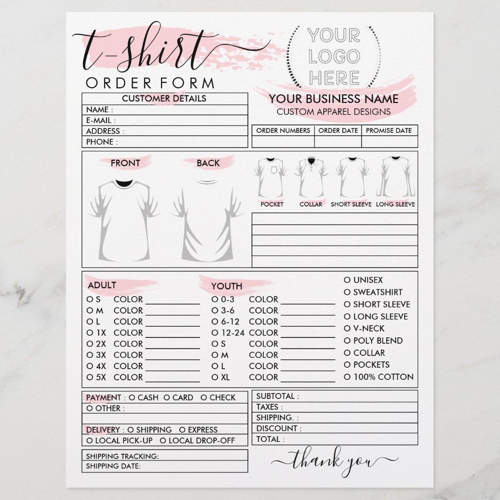 free printable t shirt order forms