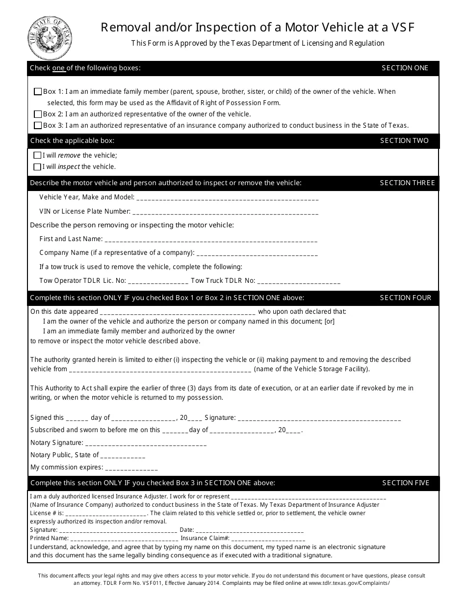 TDLR Form VSF011 Fill Out Sign Online And Download Fillable PDF Texas Templateroller