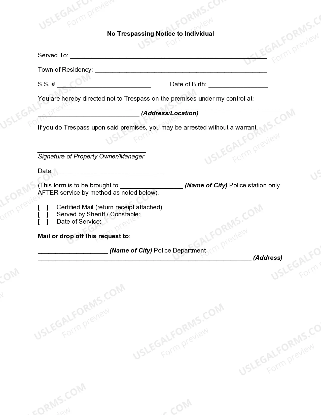 Template For No Trespassing Letter US Legal Forms