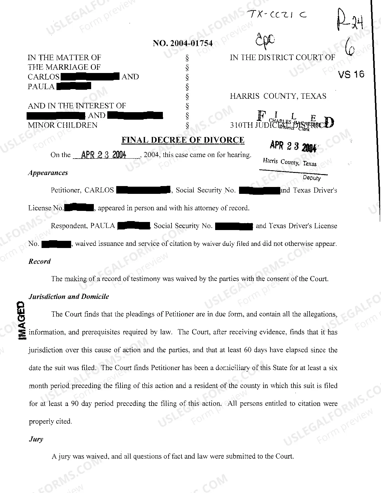 Texas Decree Of Divorce Form US Legal Forms