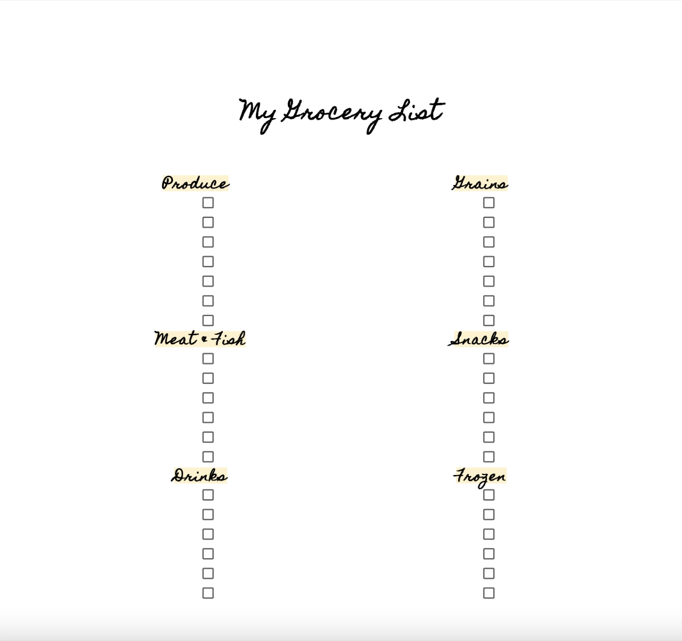 shopping list template google docs