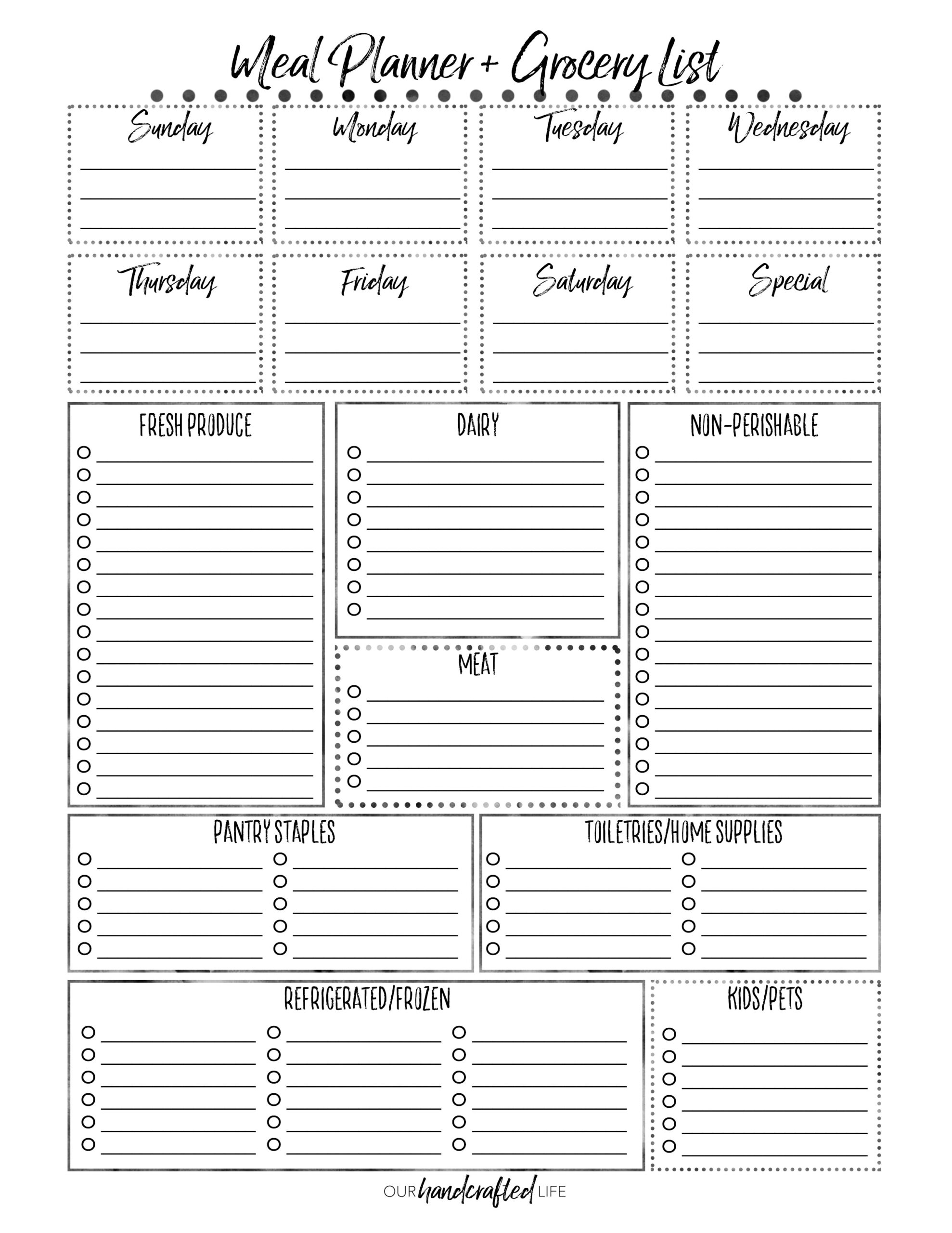 weekly meal planner printable