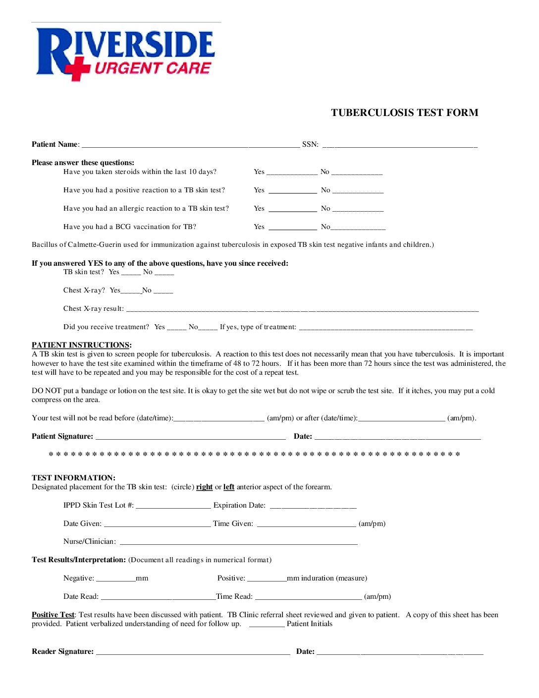 printable tb test form