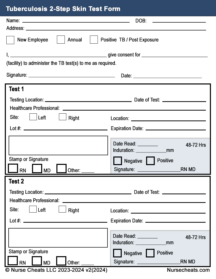 Two 2 Step Tuberculosis Test Blank Printable 