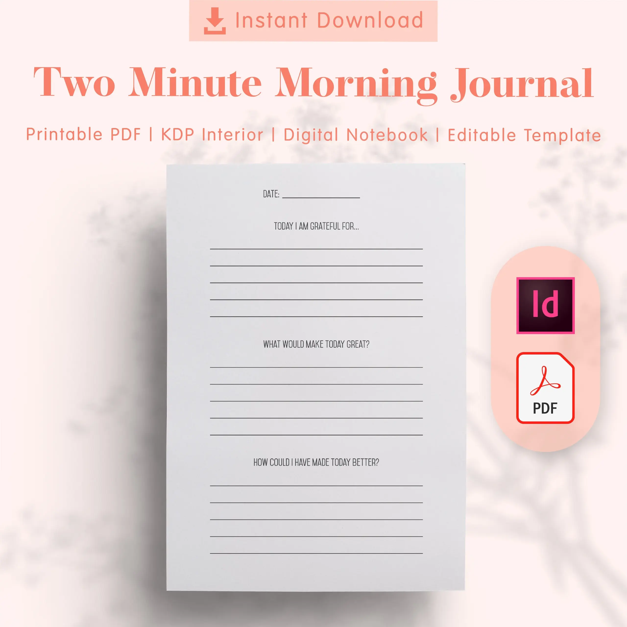 Two Minute Morning Journal Planner Template KDP Interiors Editable Printable PDF Editable Template Printable Templates Planner Inserts Etsy