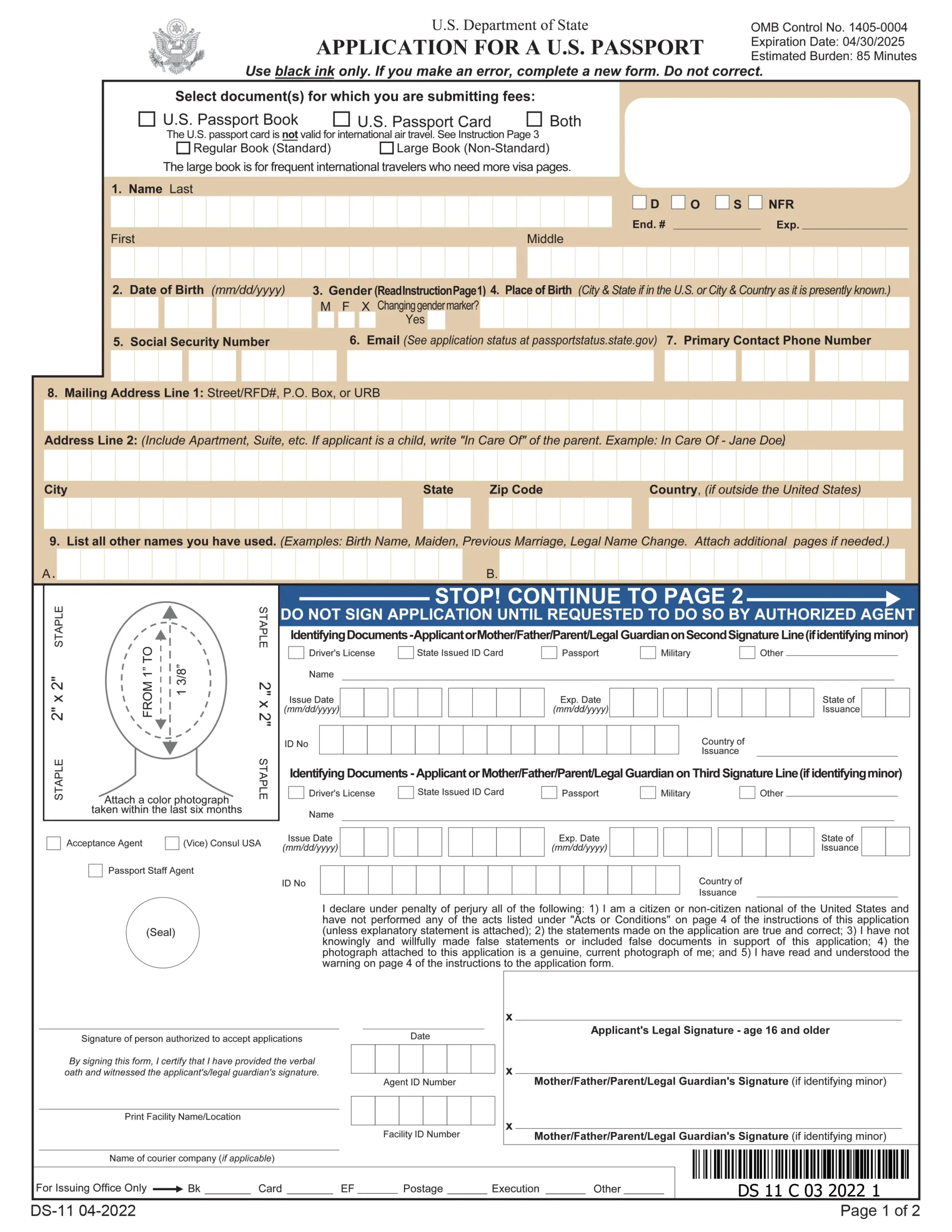 Us State Department Form Ds 11 Printable Study Planner