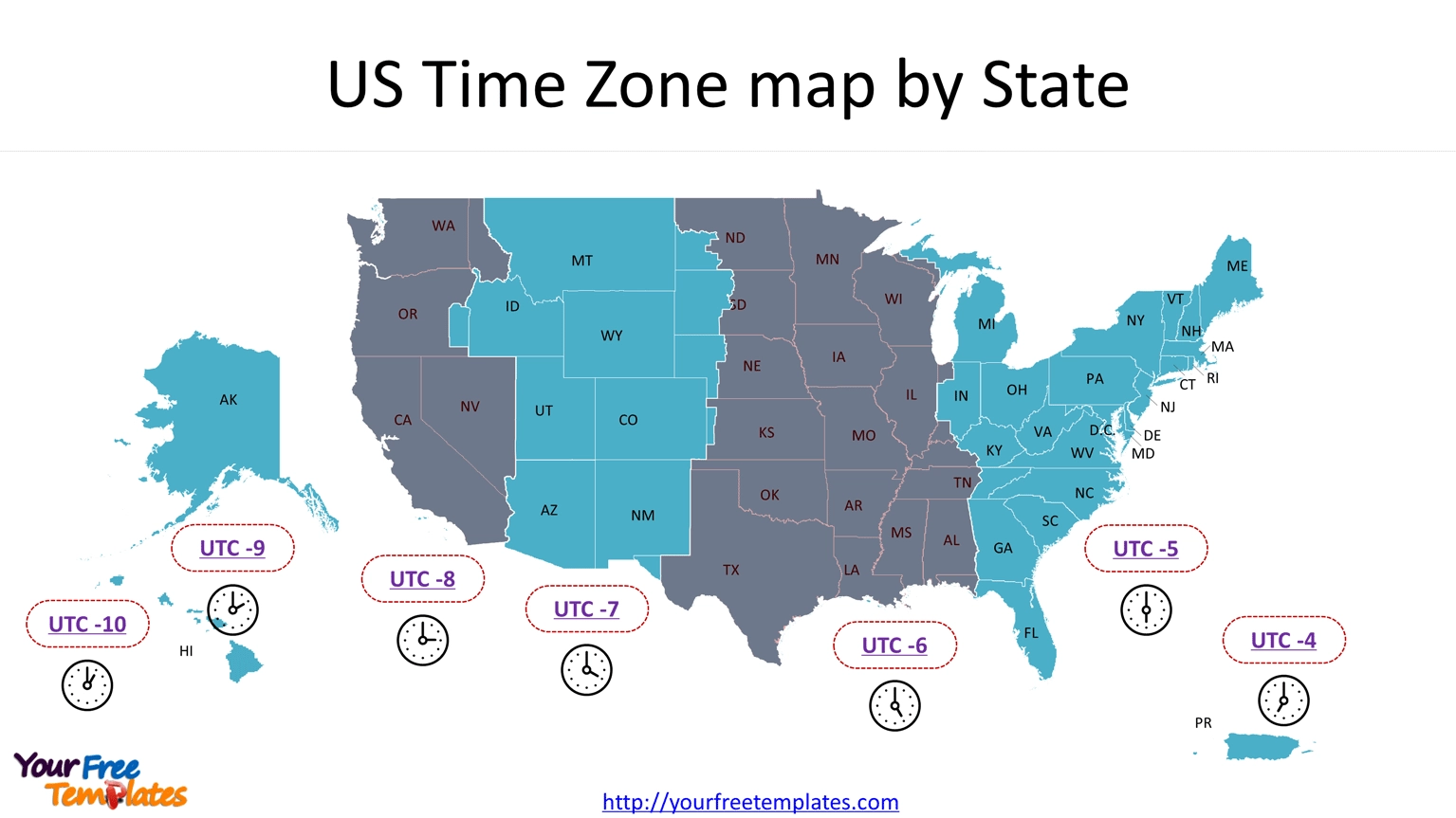 USA Time Zone Map Templates Free PowerPoint Template