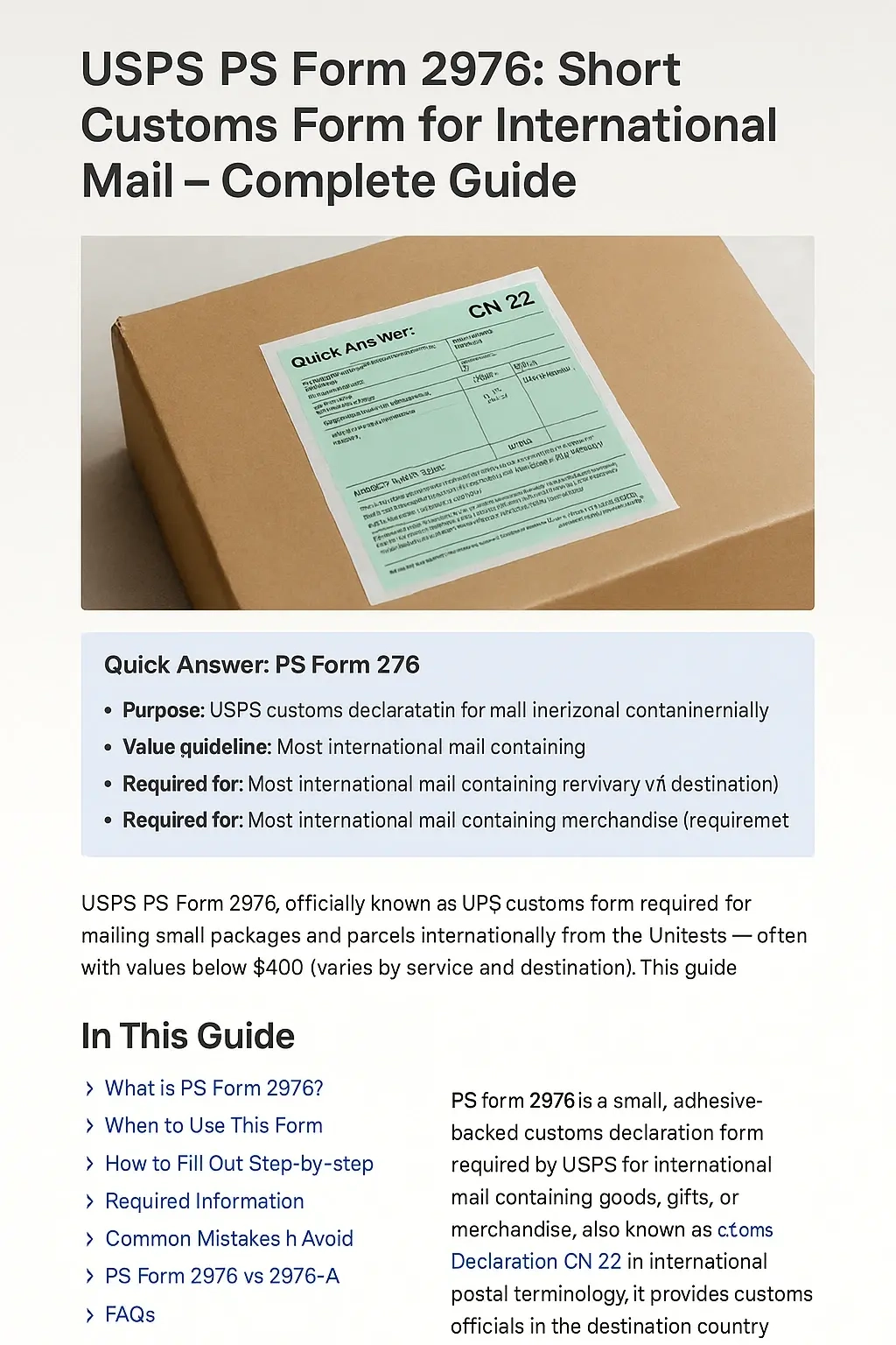 USPS PS Form 2976 Short Customs Form For International Mail Complete Guide