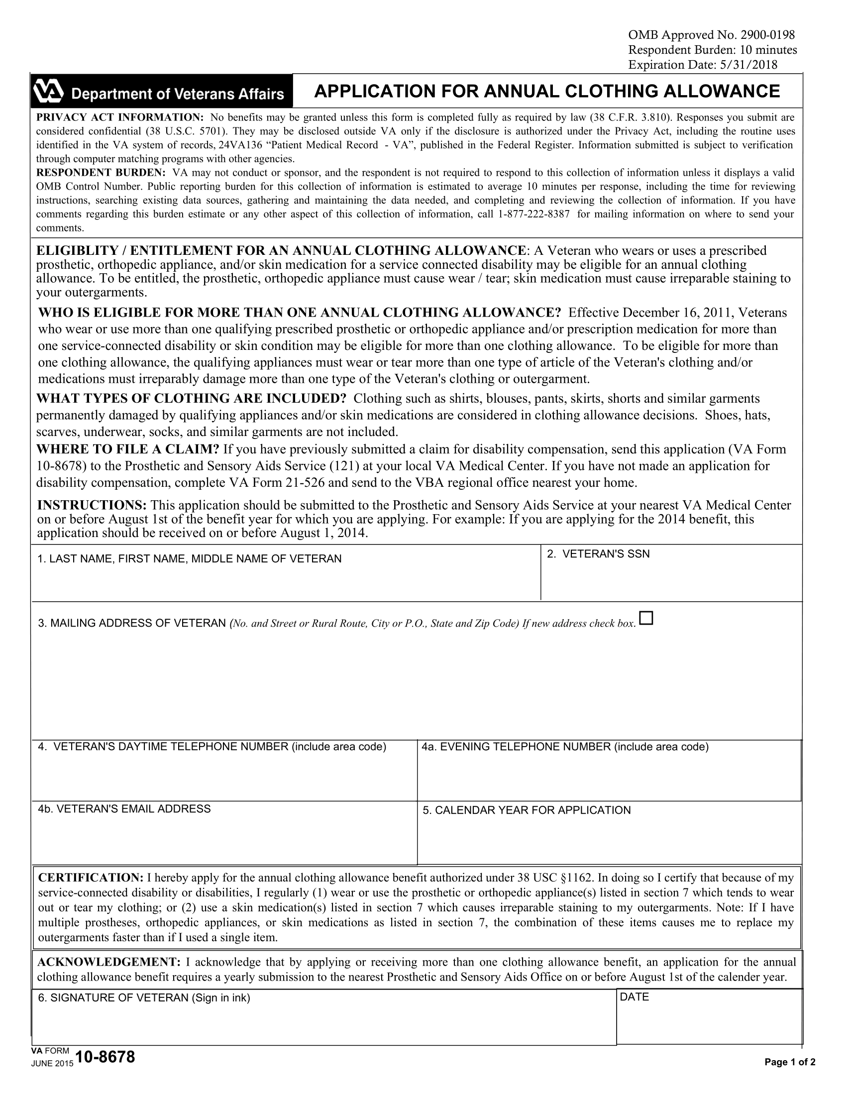 Va Form 10 7959C