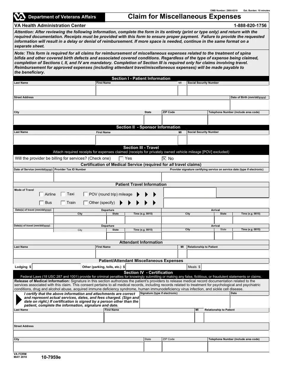 va form 10-3542 printable