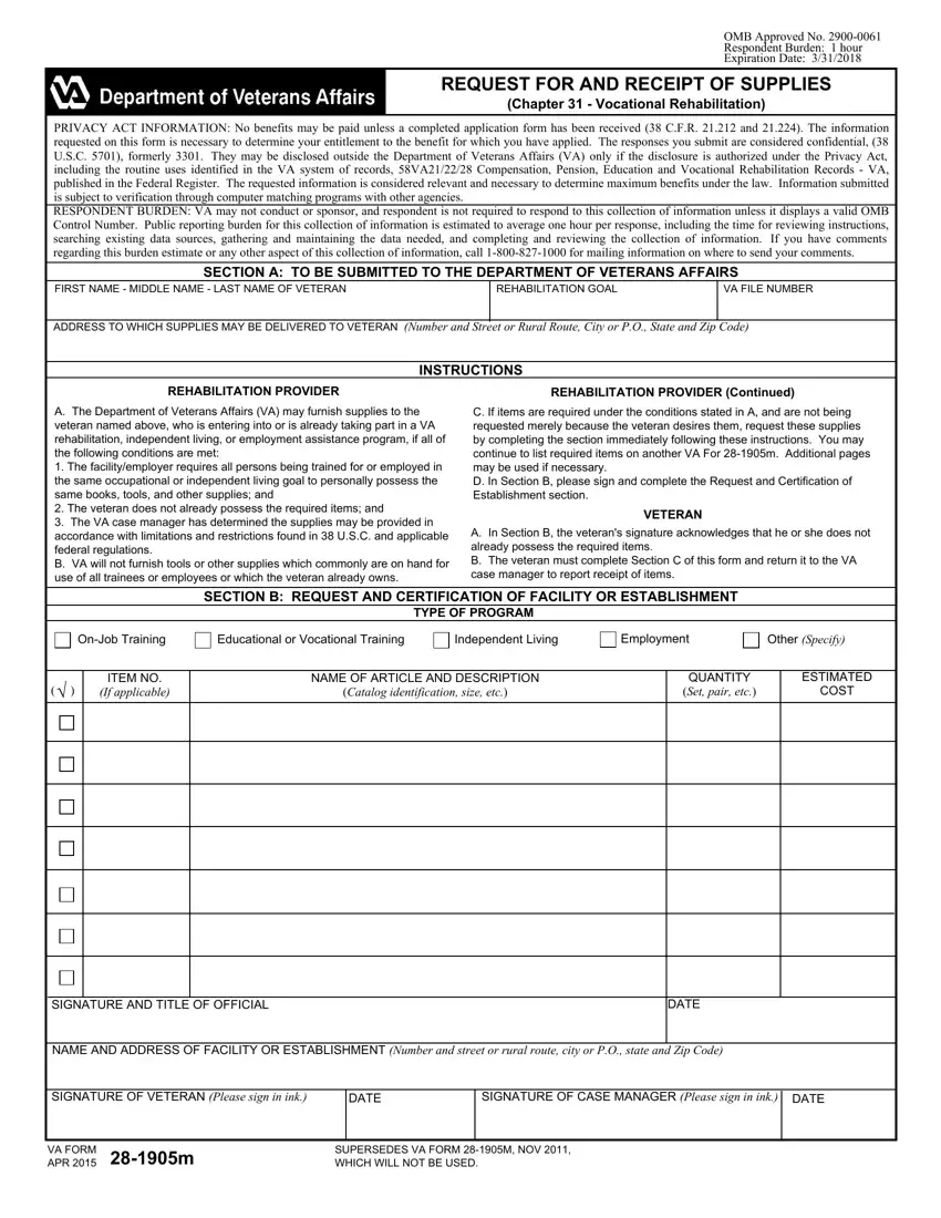 Va Form 28 1905M Fill Out Printable PDF Forms Online
