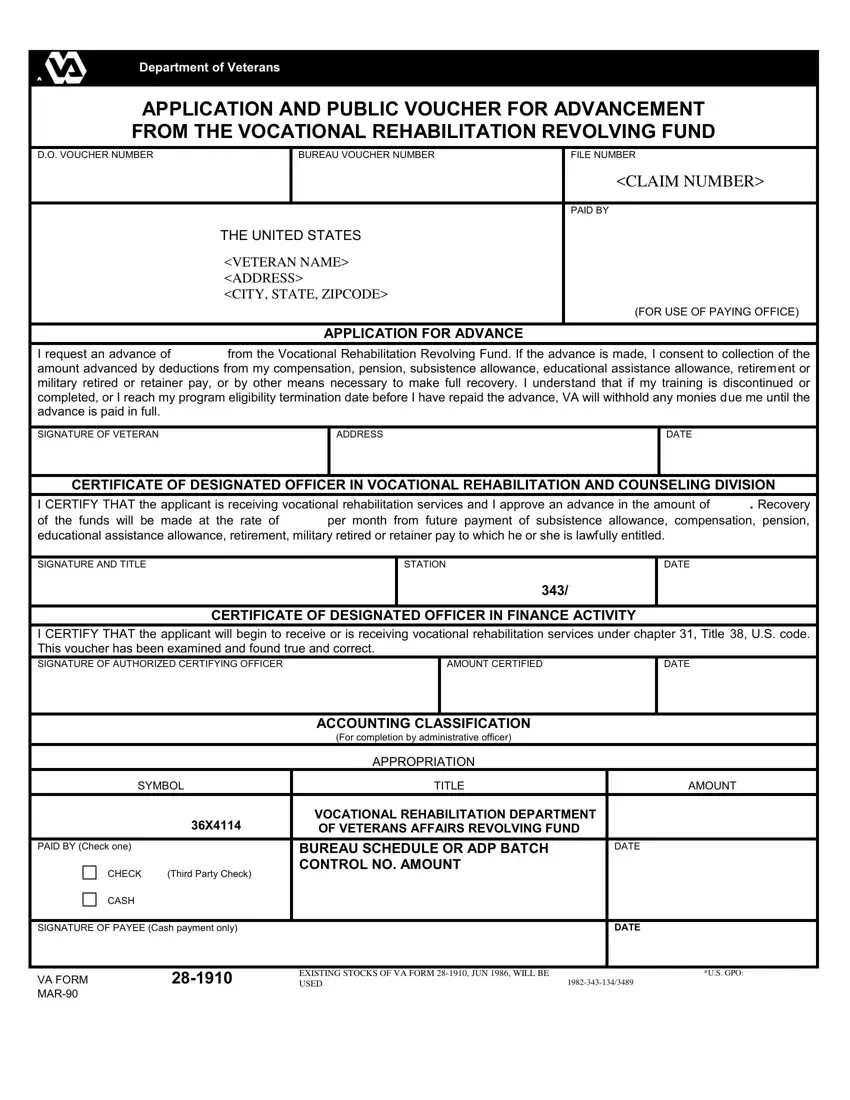 Va Form 28 1910 Fill Out Printable PDF Forms Online