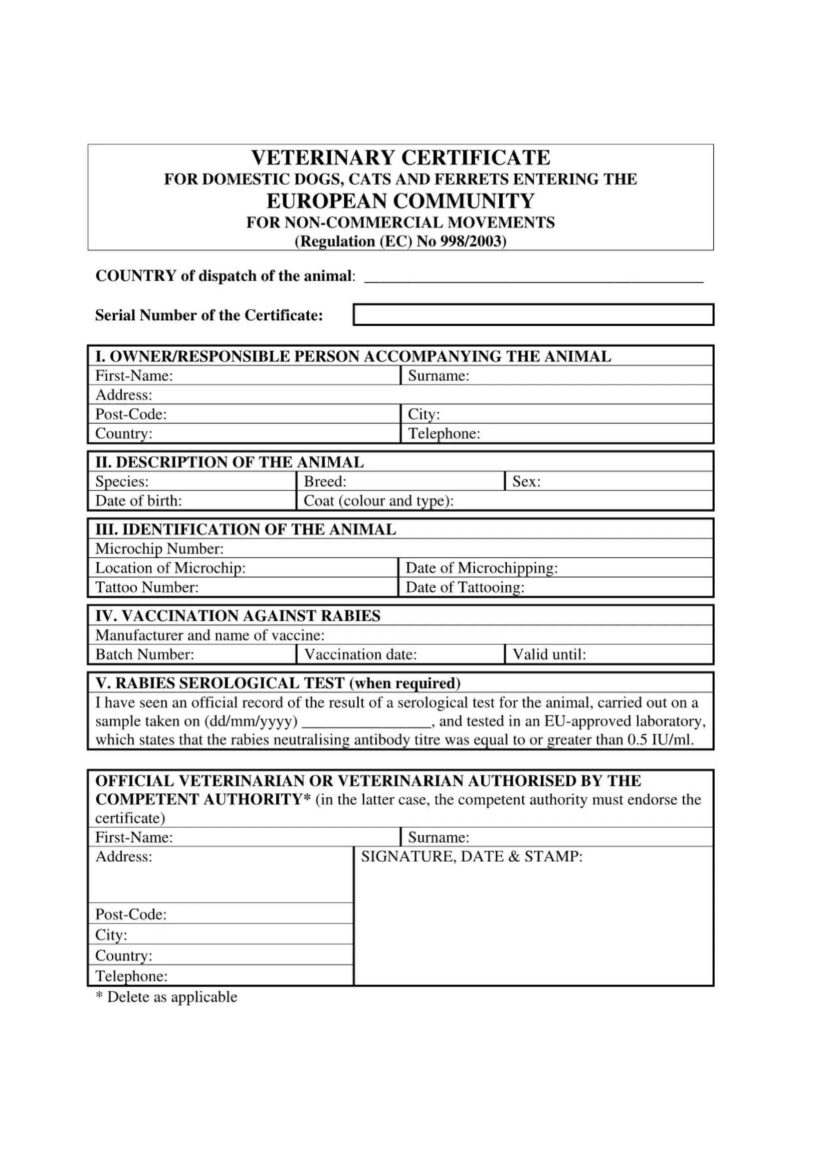 Veterinary Certificate Form Fill Out Printable PDF Forms