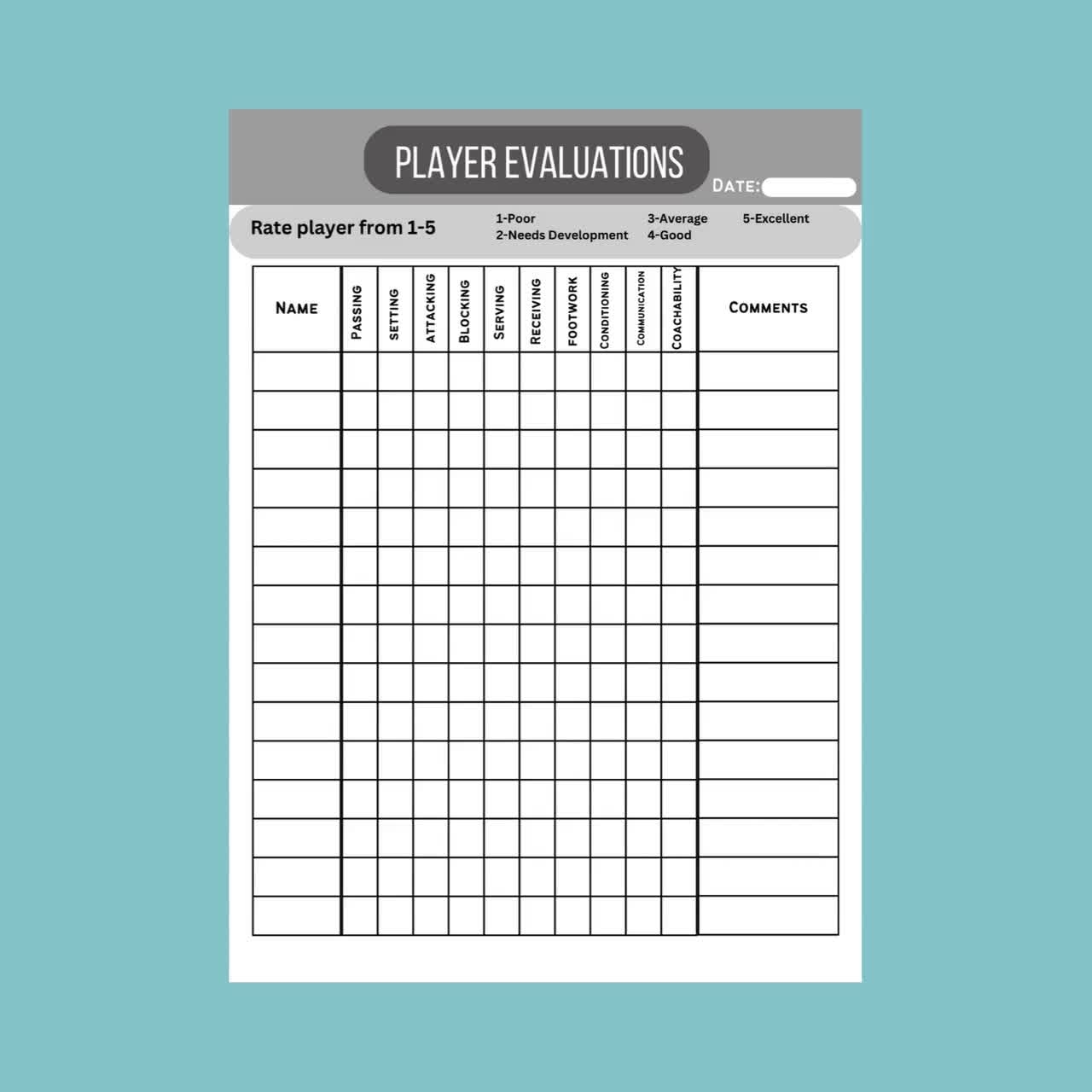 Volleyball Tryout Planner Volleyball Tryout Sheet Volleyball Coach s Planner Volleyball Templates Volleyball Tryout Printables Etsy