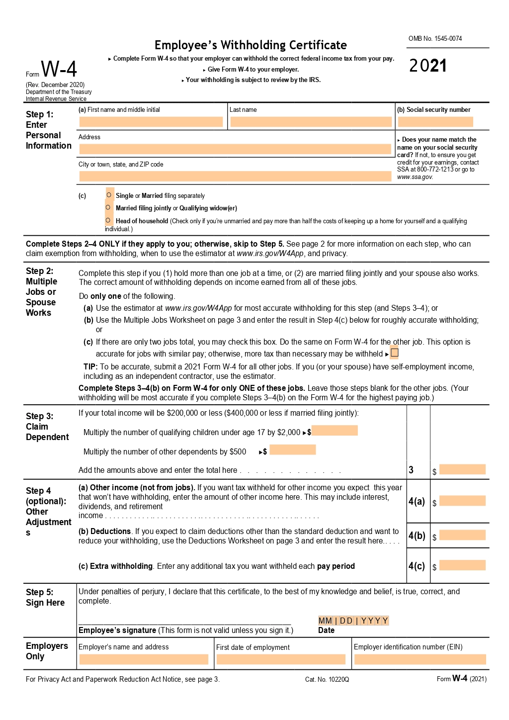 irs w4 form 2018 printable