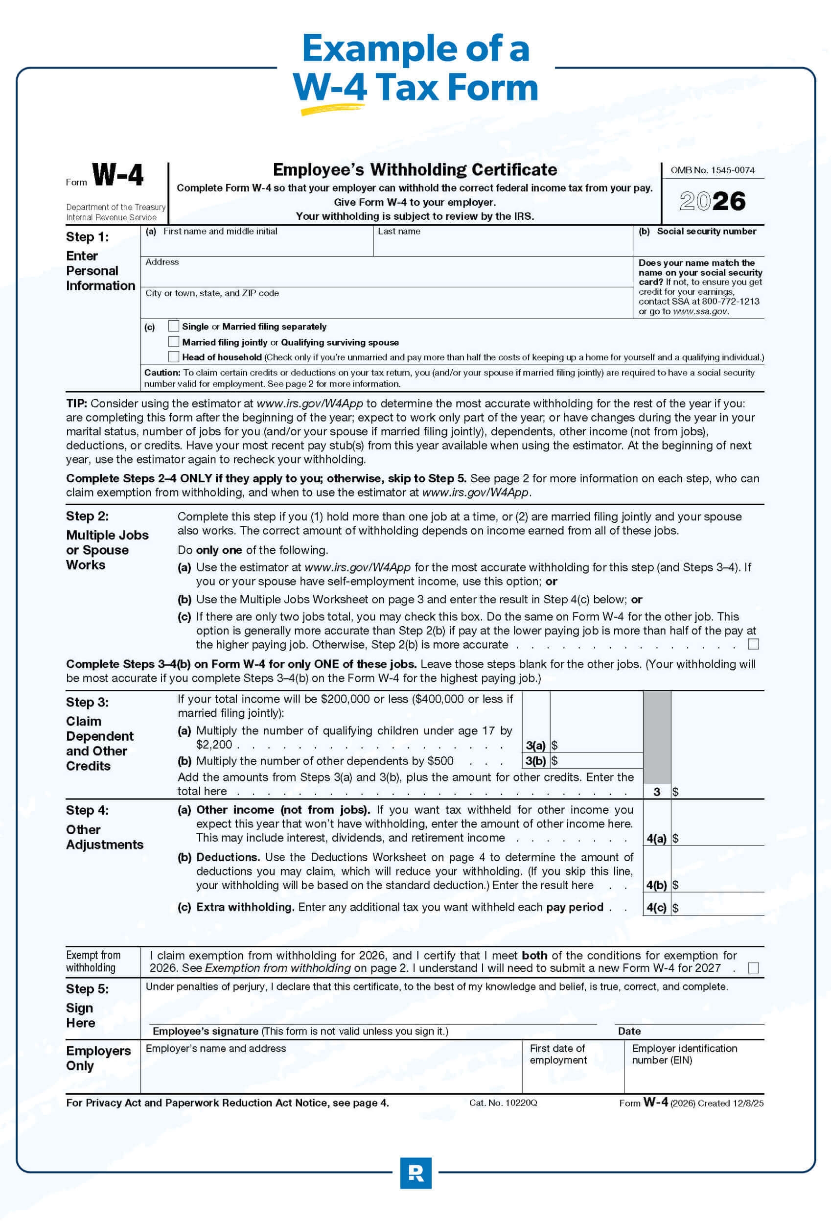 W 4 Form Fillable Printable Study Planner