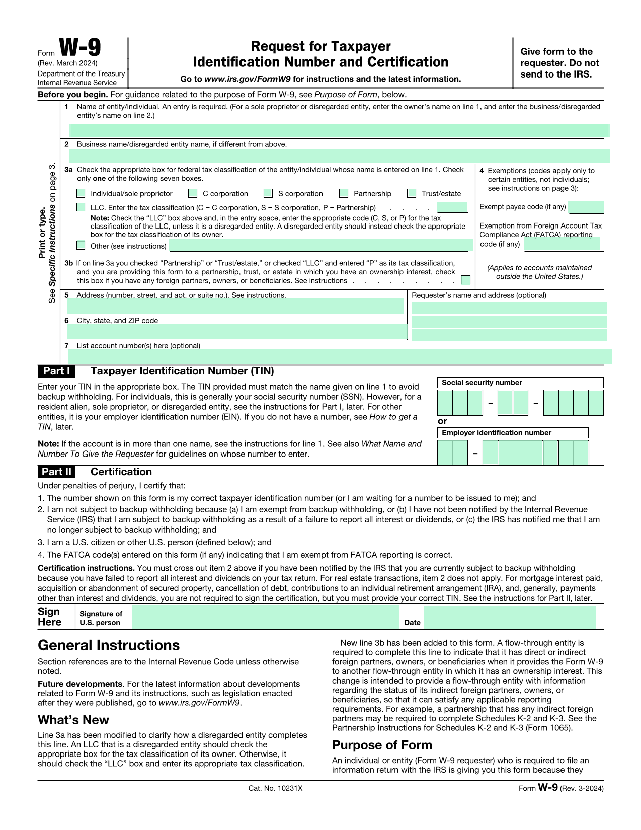 W9 Fillable Form 2025 Printable W9 Form 2026