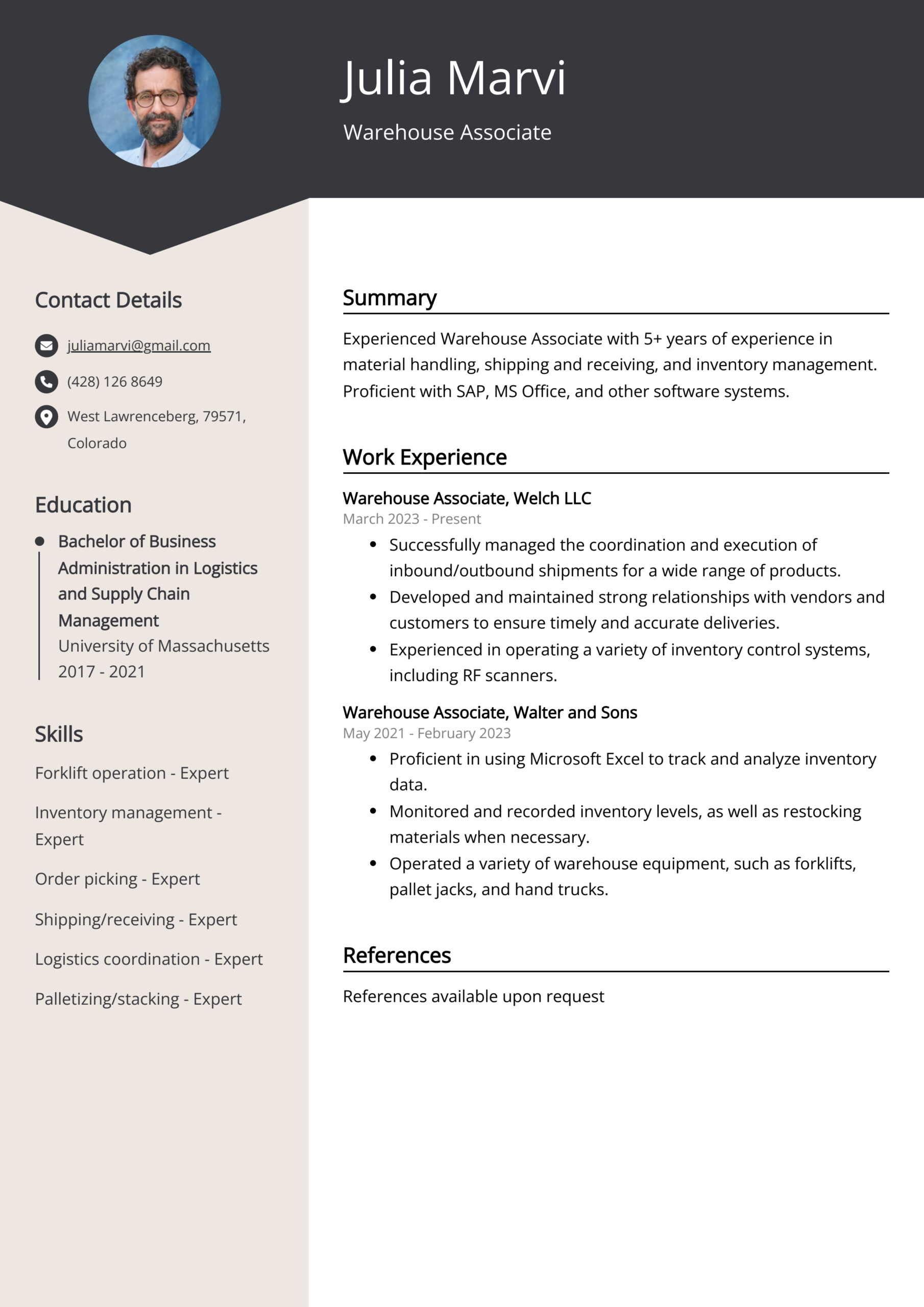 Warehouse Associate CV Examples Guide