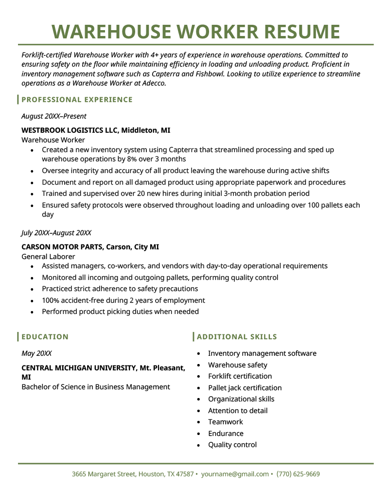 Warehouse Worker Resume Example Expert Writing Tips