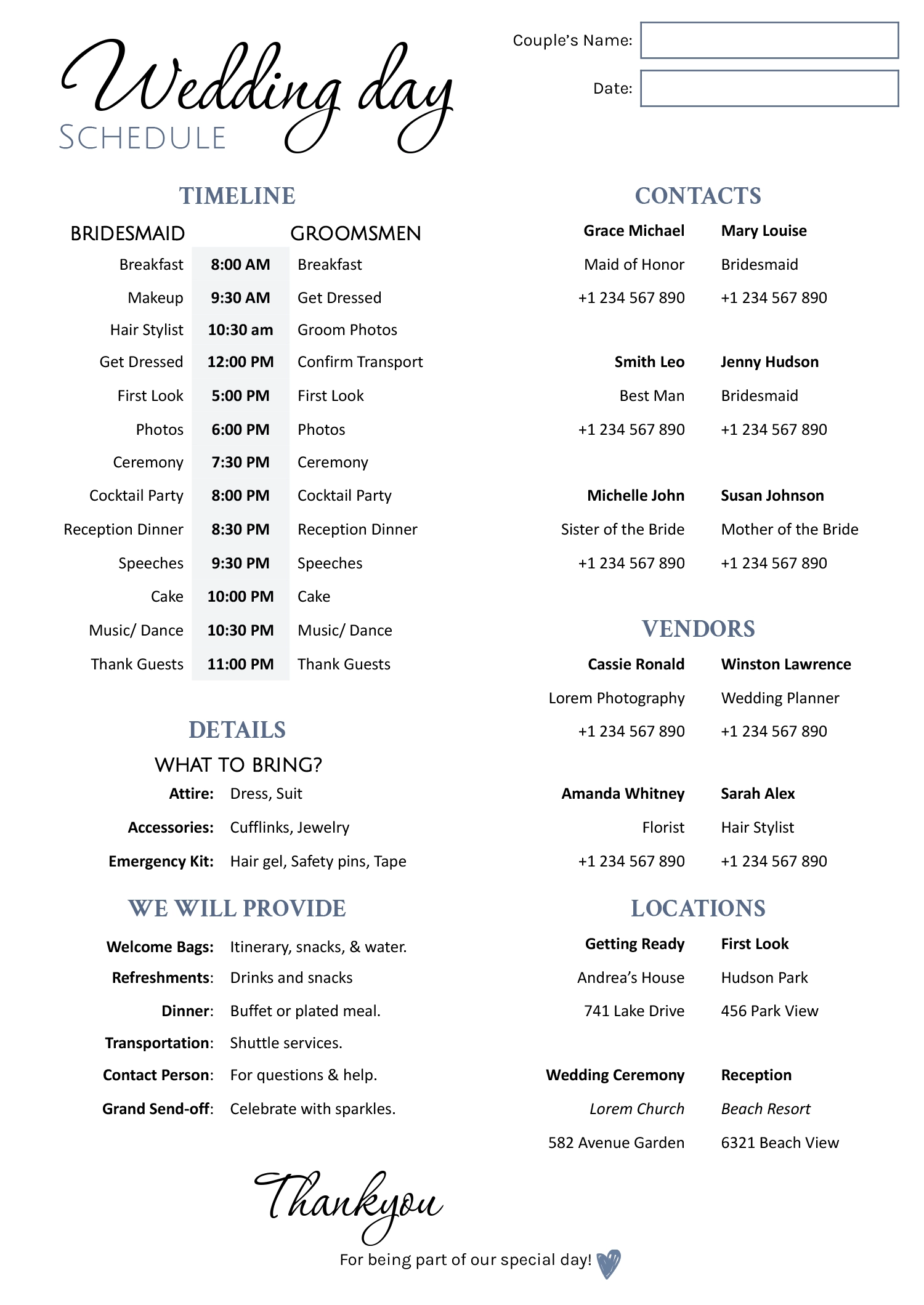 Wedding Day Schedule Template Word Google Docs Highfile