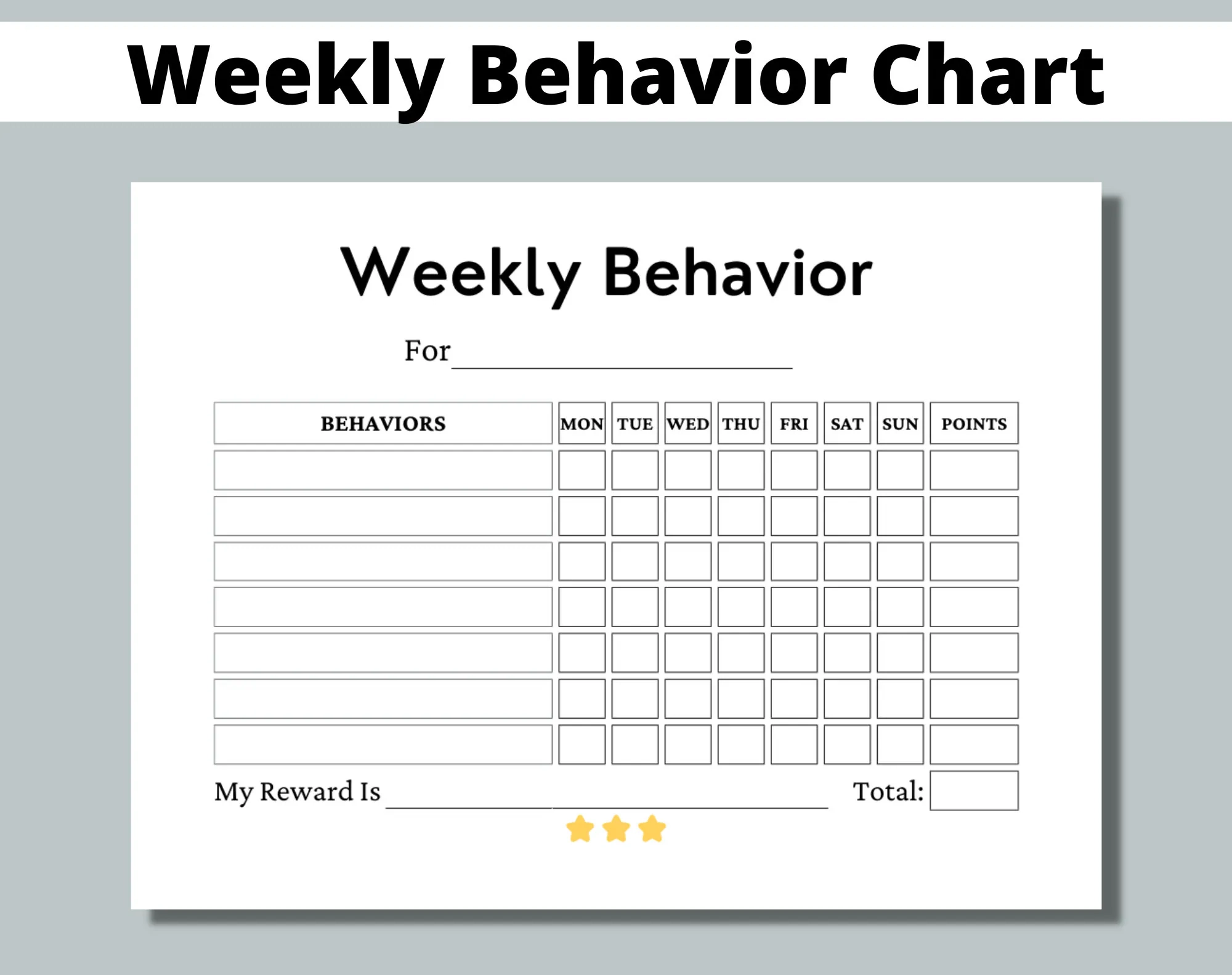 Weekly Behavior Chart Printable For Kids Students Classroom Preschool Kindergarten Home Points Reward Chart Sticker Chart Etsy Israel