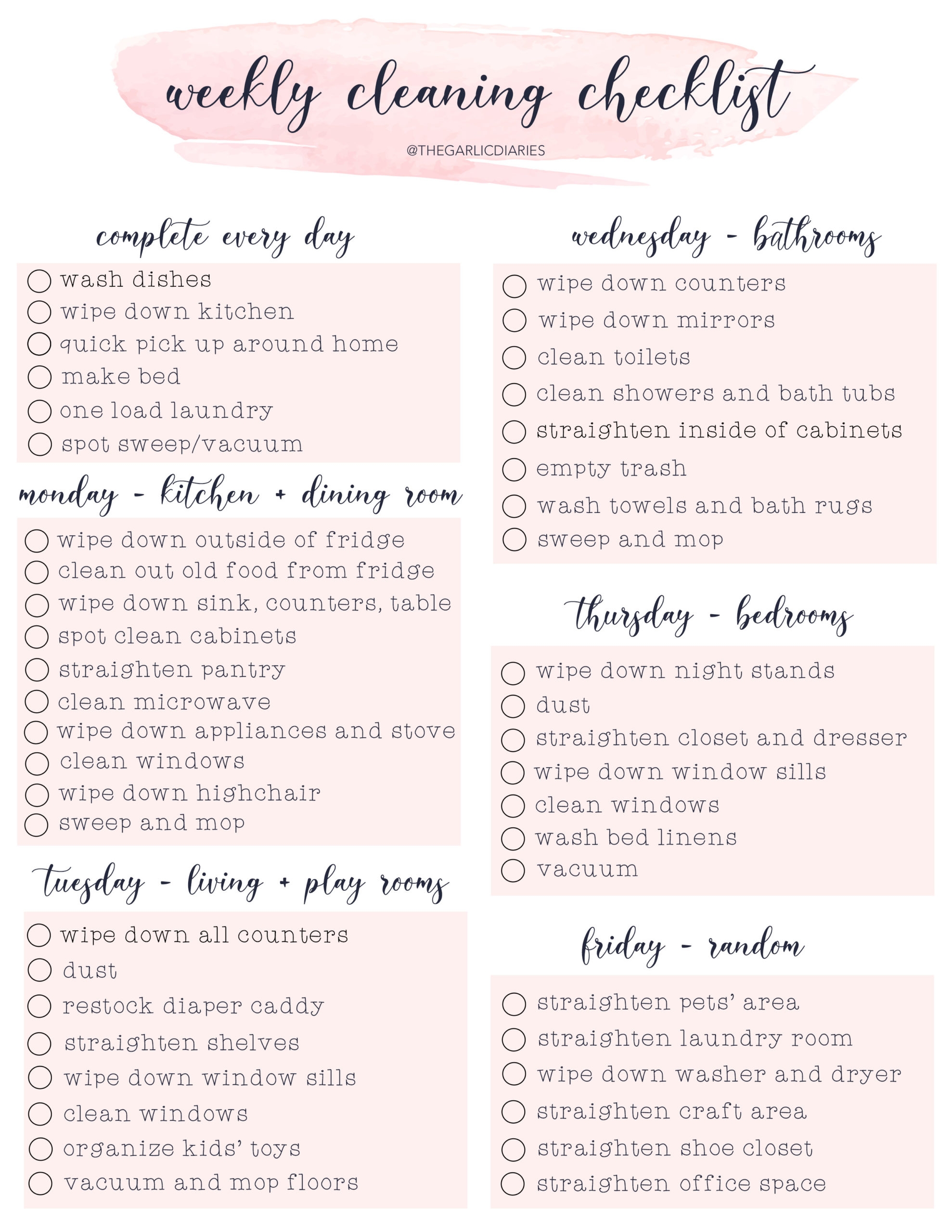 free printable house cleaning checklist