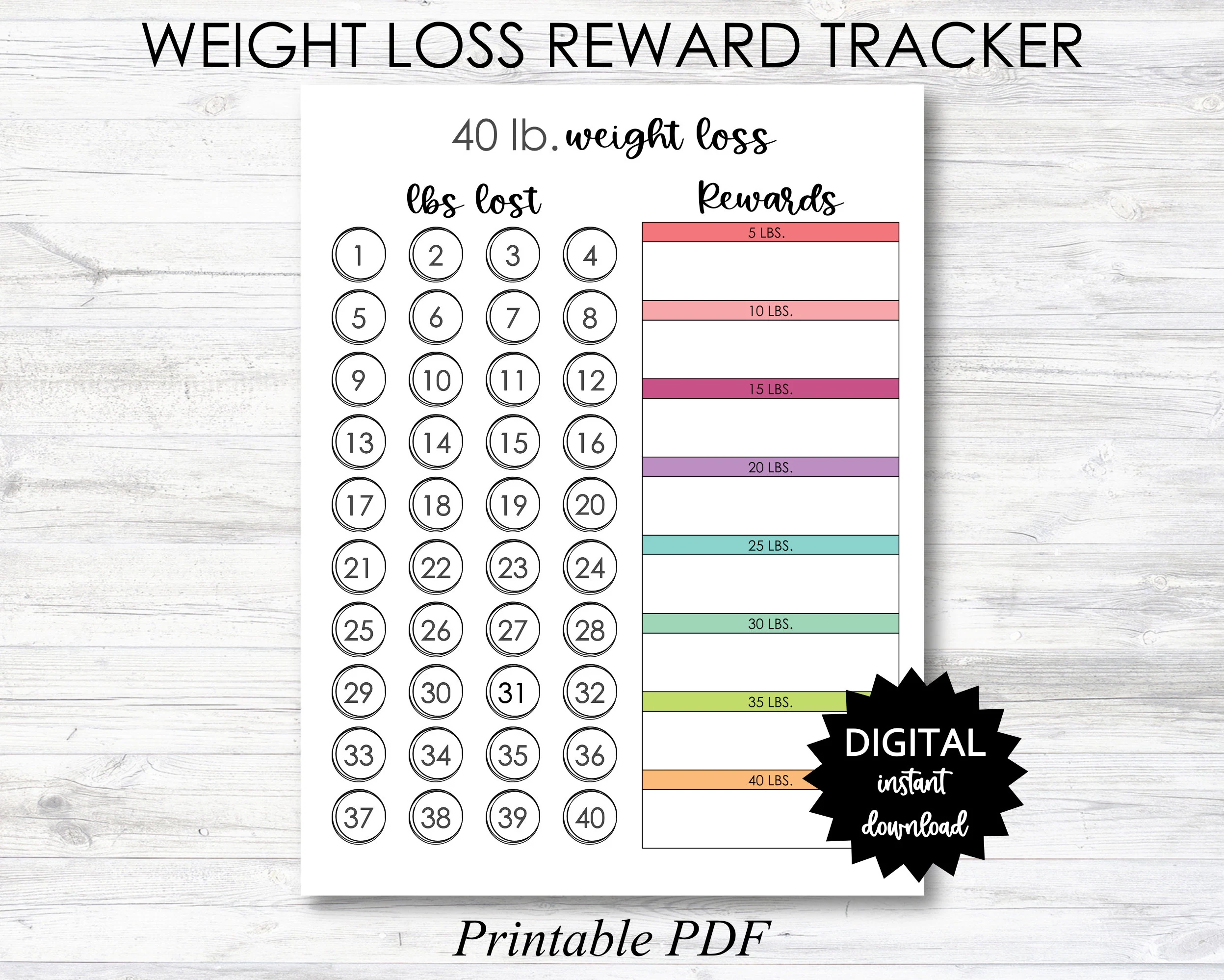 Weight Loss Reward Printable 40 Lb Weight Loss Reward Tracker Weight Loss Tracker Digital Download Planner Page PRINTABLE N050 3 Etsy