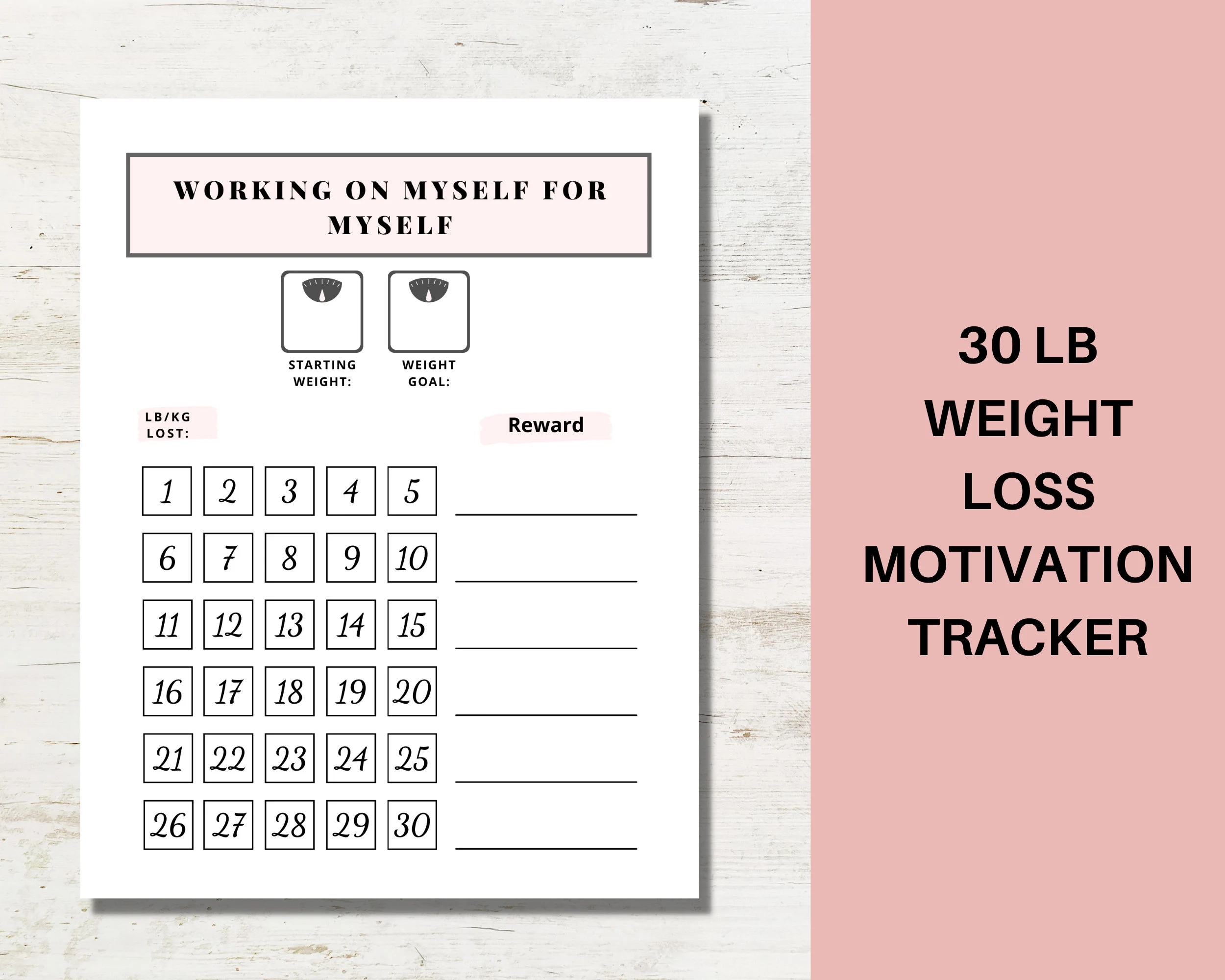 Weight Loss Tracker 30 Lb Goal Chart PDF Etsy