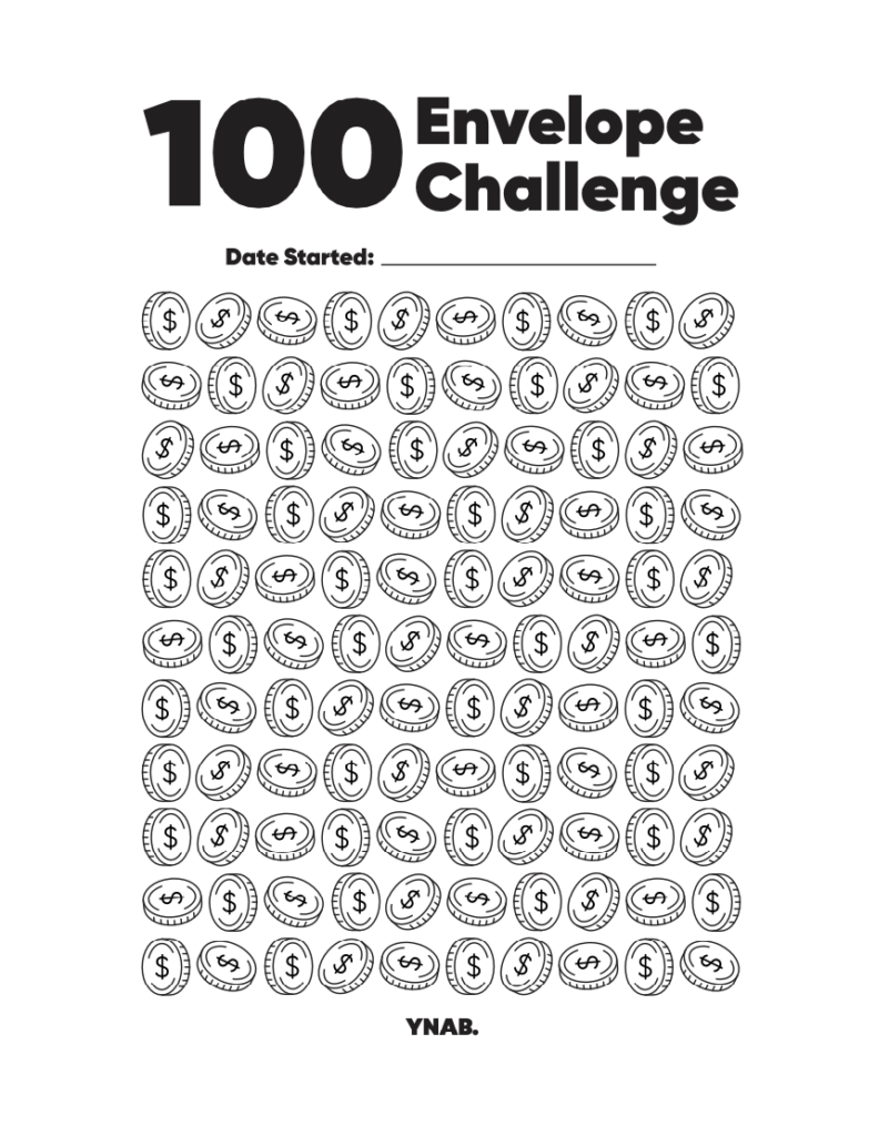 100 envelope savings challenge printable