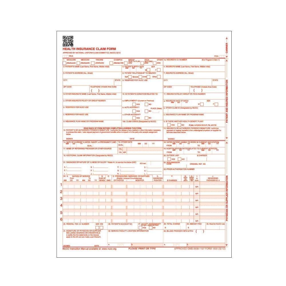 WHITE Paper HCFA Claim Form PDC IFLC25 