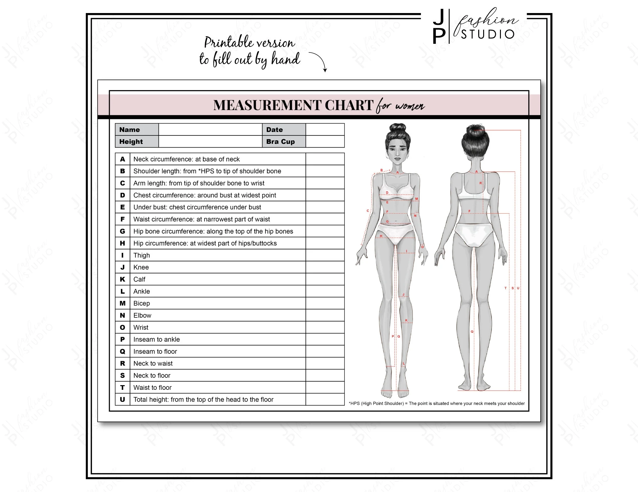 female body measurement chart