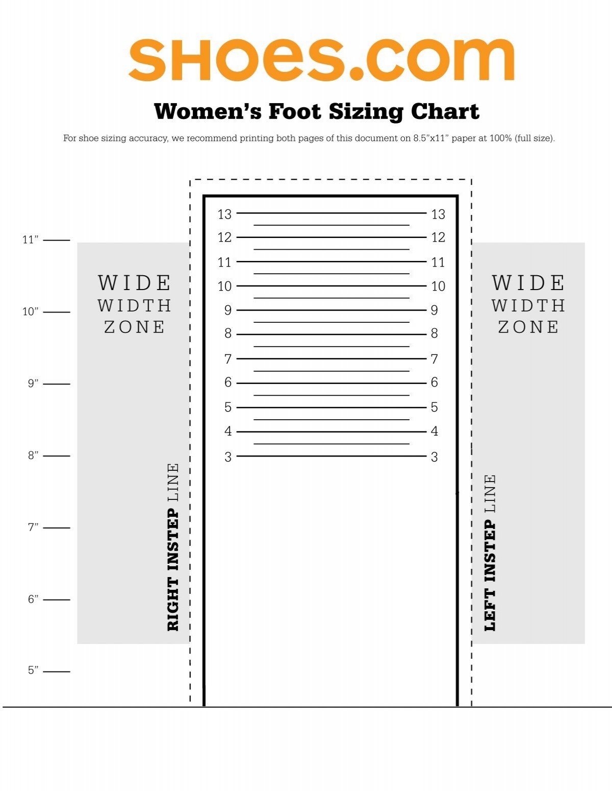 printable shoe measurement chart