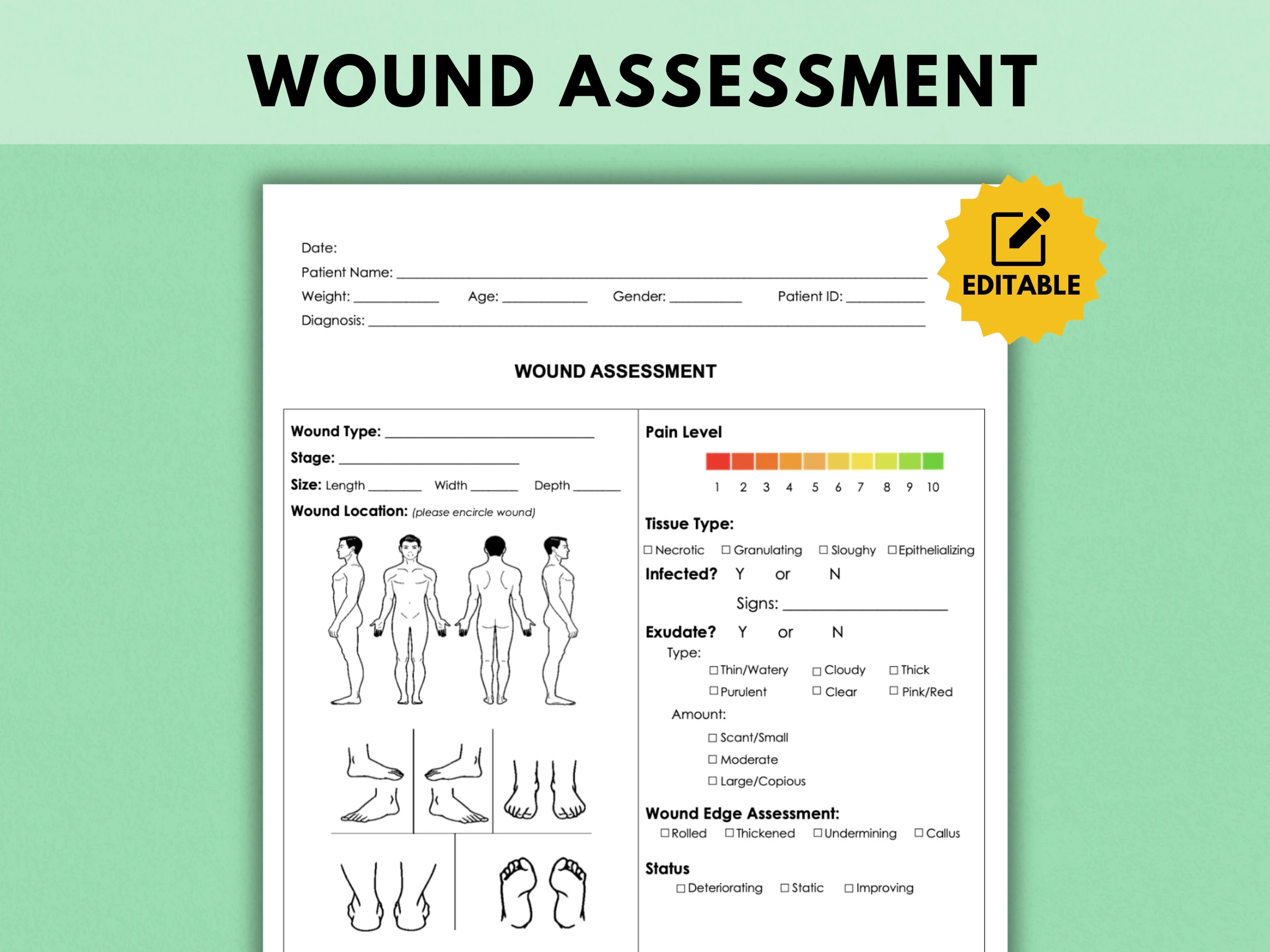 free printable skin assessment forms