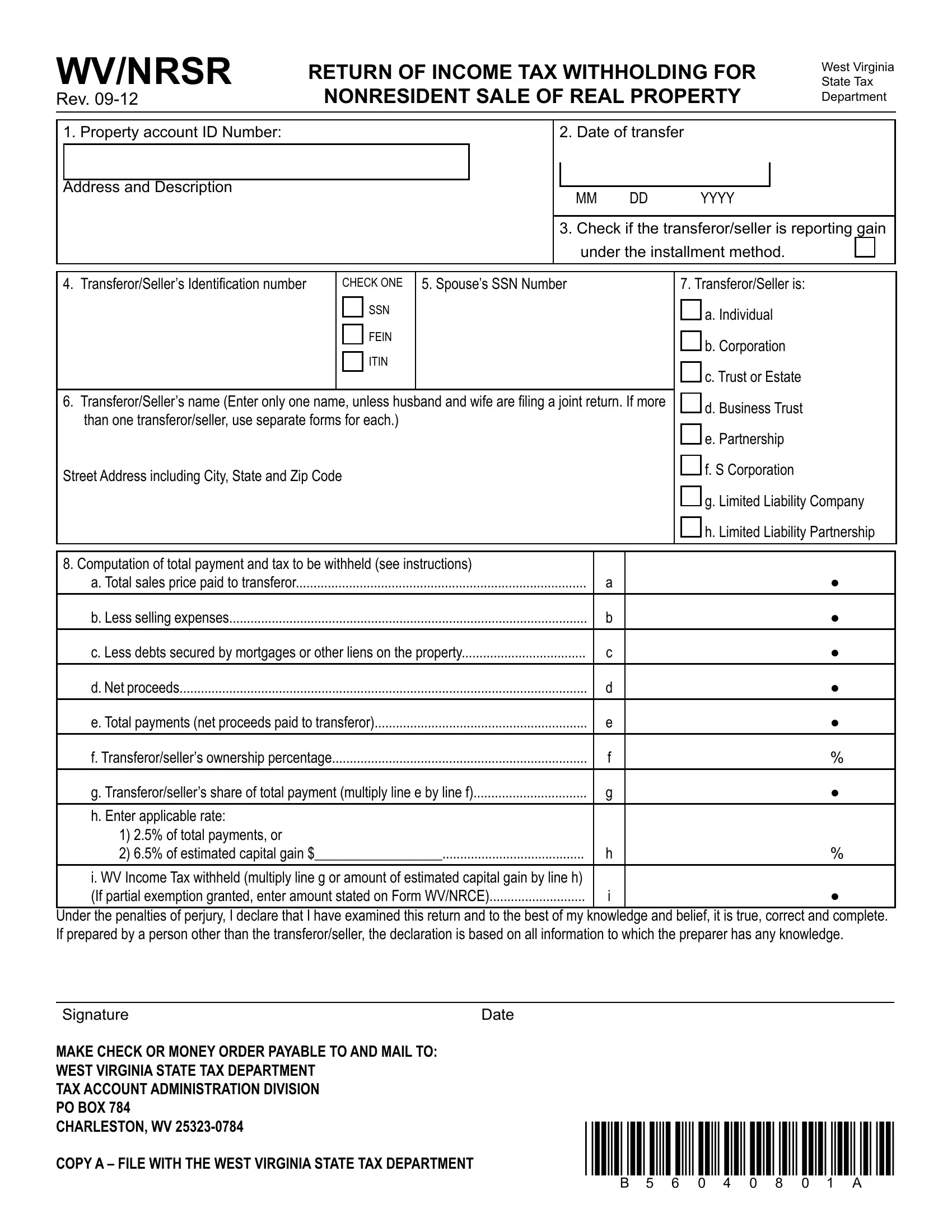 Wv Nrsr Form Fill Out Printable PDF Forms Online