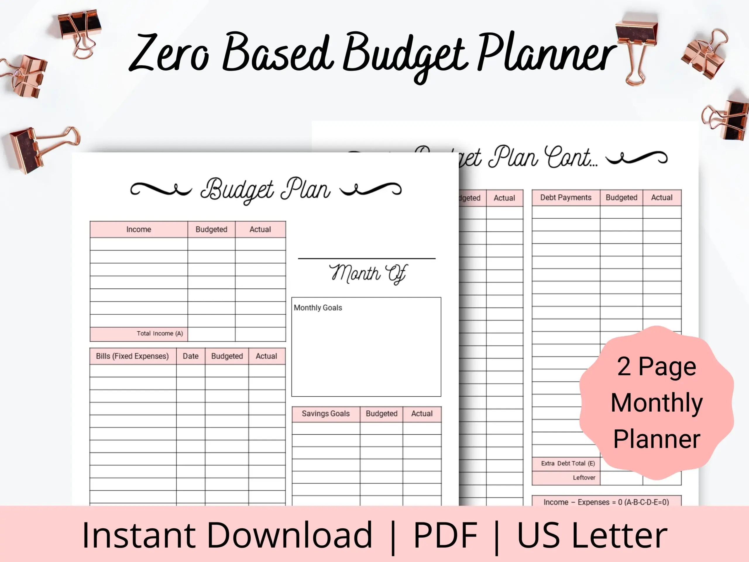 Zero Based Budget Printable Printable Budget Sheet Zero Based Budget Sheet Zero Based Budget Planner Printable Budget Pages 8 5x11 Etsy